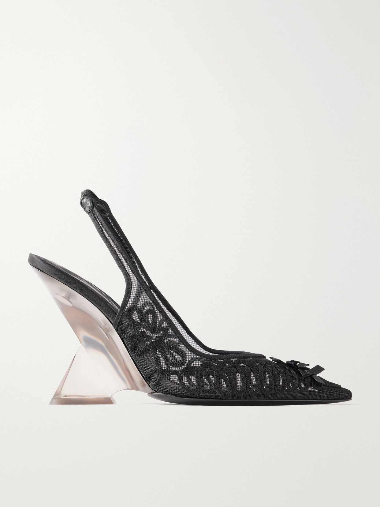 Cheope 105 Bow-Embellished Embroidered Tulle Wedge Slingback