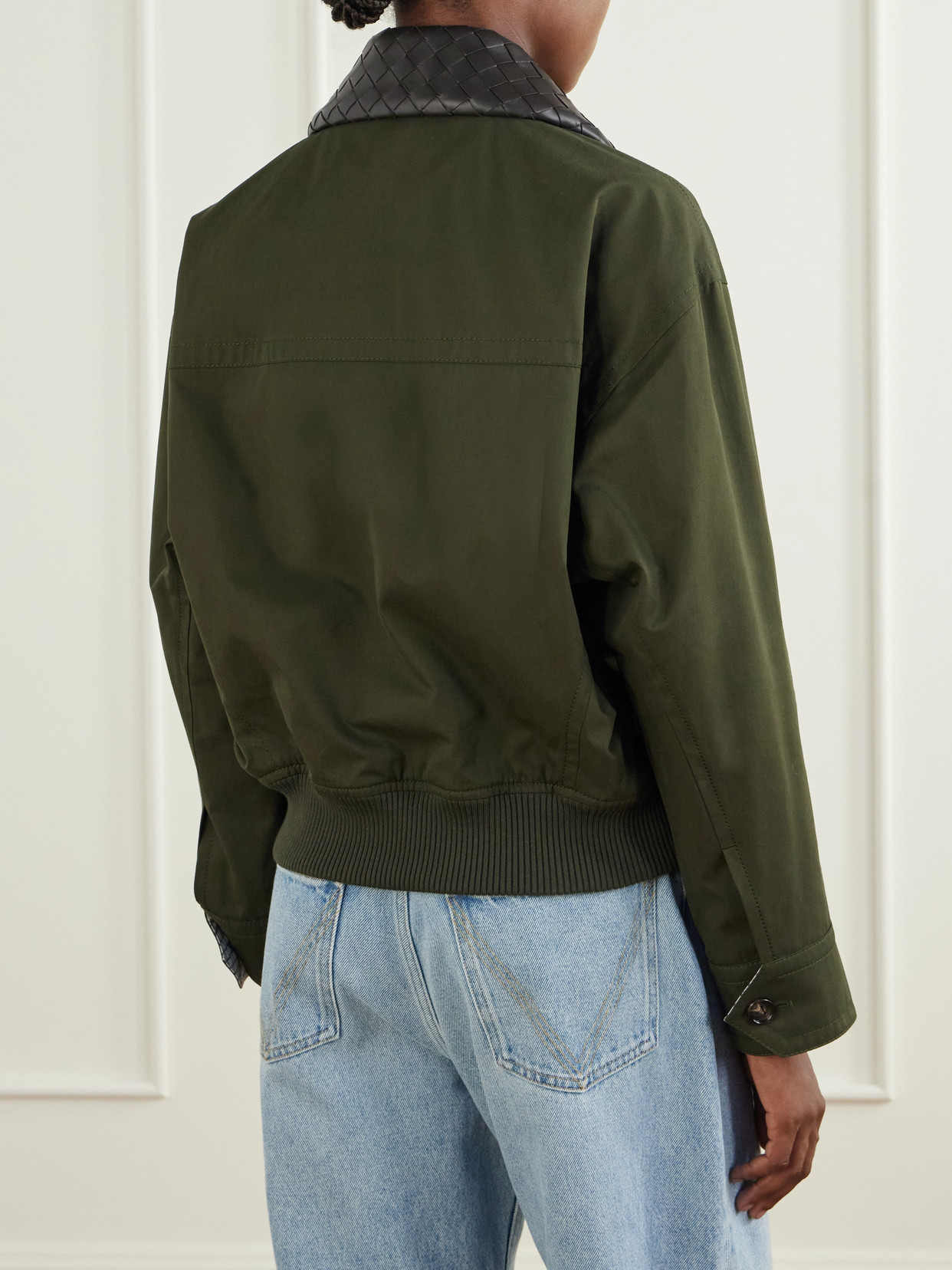 Intrecciato Leather-Trimmed Cotton-Twill Jacket
