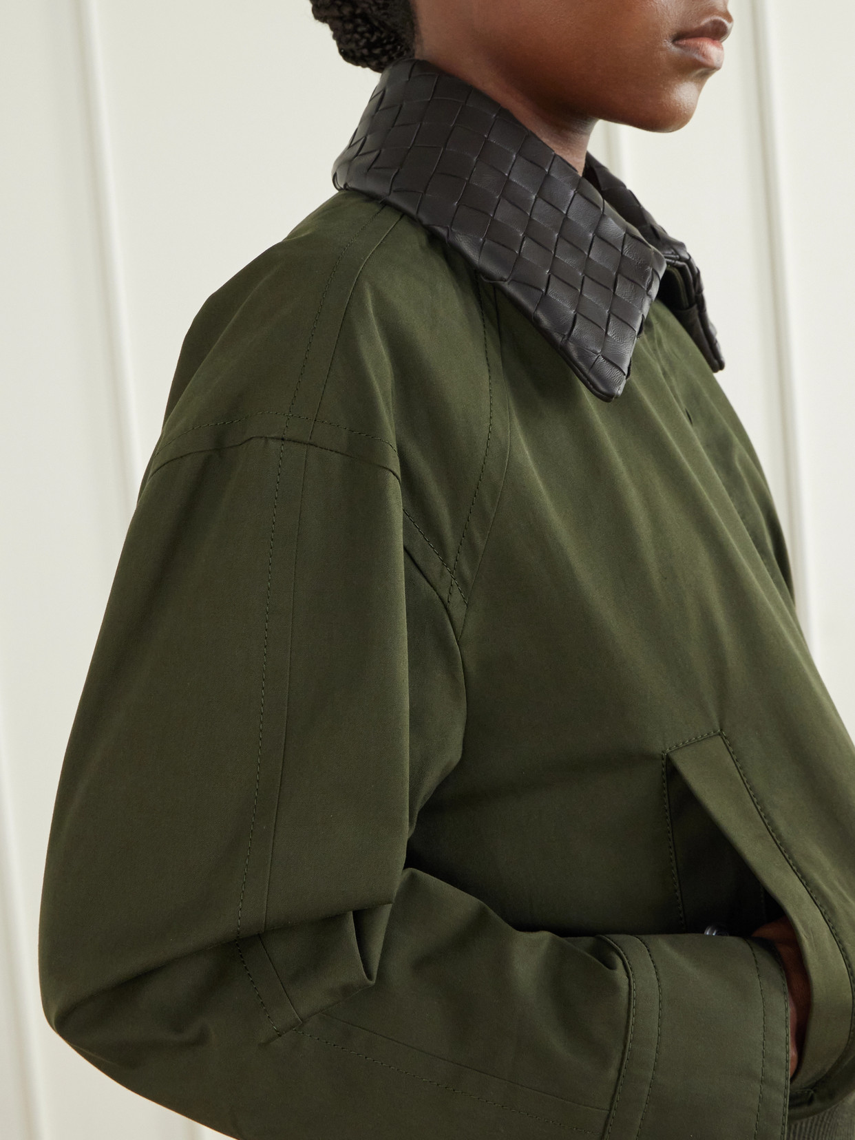 Intrecciato Leather-Trimmed Cotton-Twill Jacket