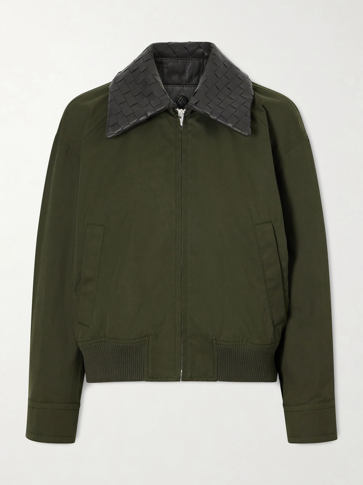 Intrecciato Leather-Trimmed Cotton-Twill Jacket