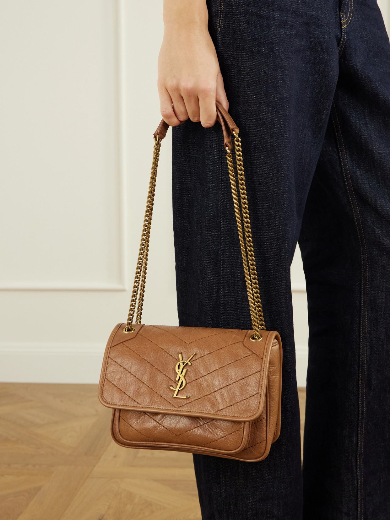 Baby Niki Cassandre-Embellished Quilted Crinckled-Leather Shoulder Bag