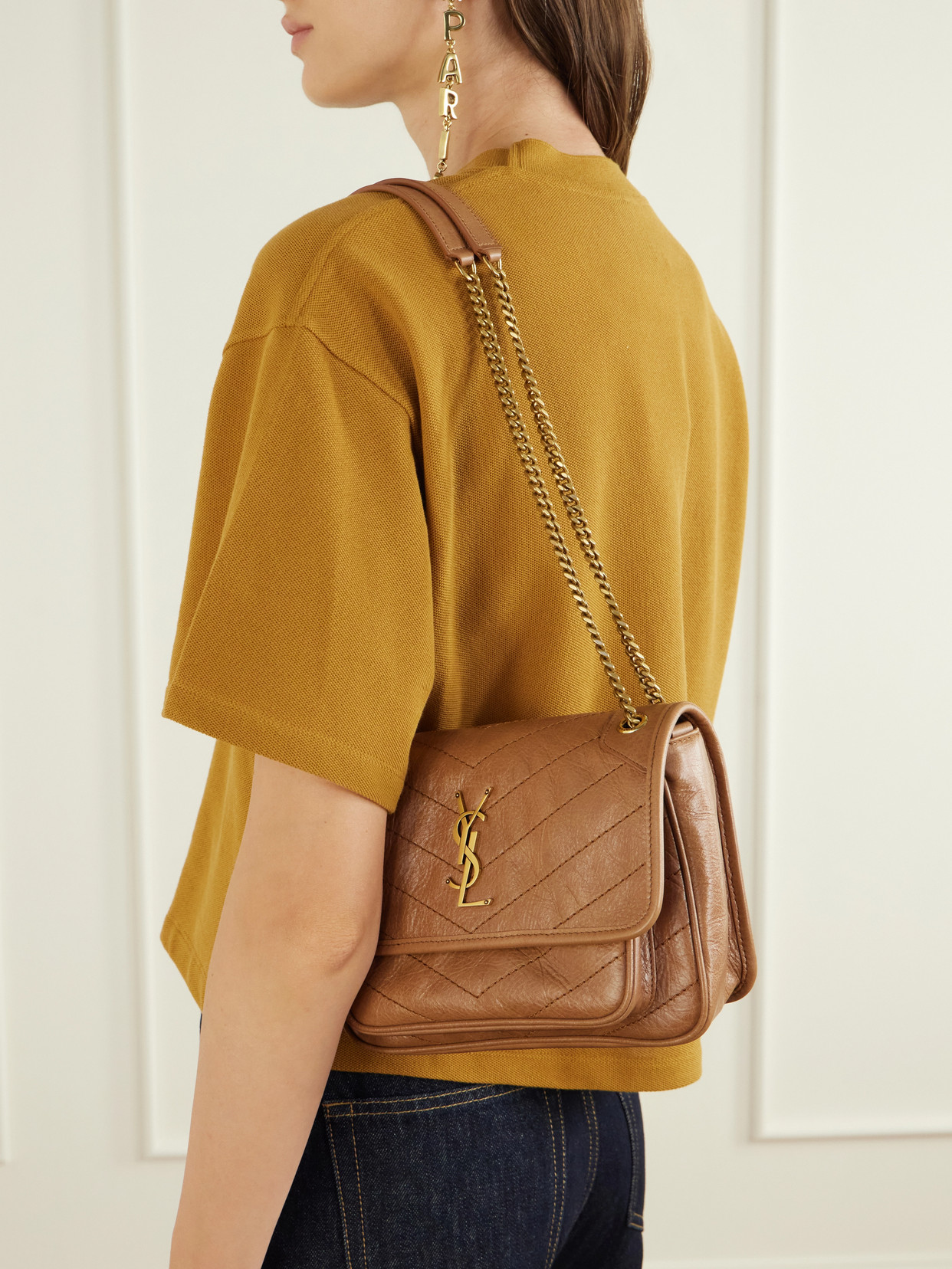 Baby Niki Cassandre-Embellished Quilted Crinckled-Leather Shoulder Bag