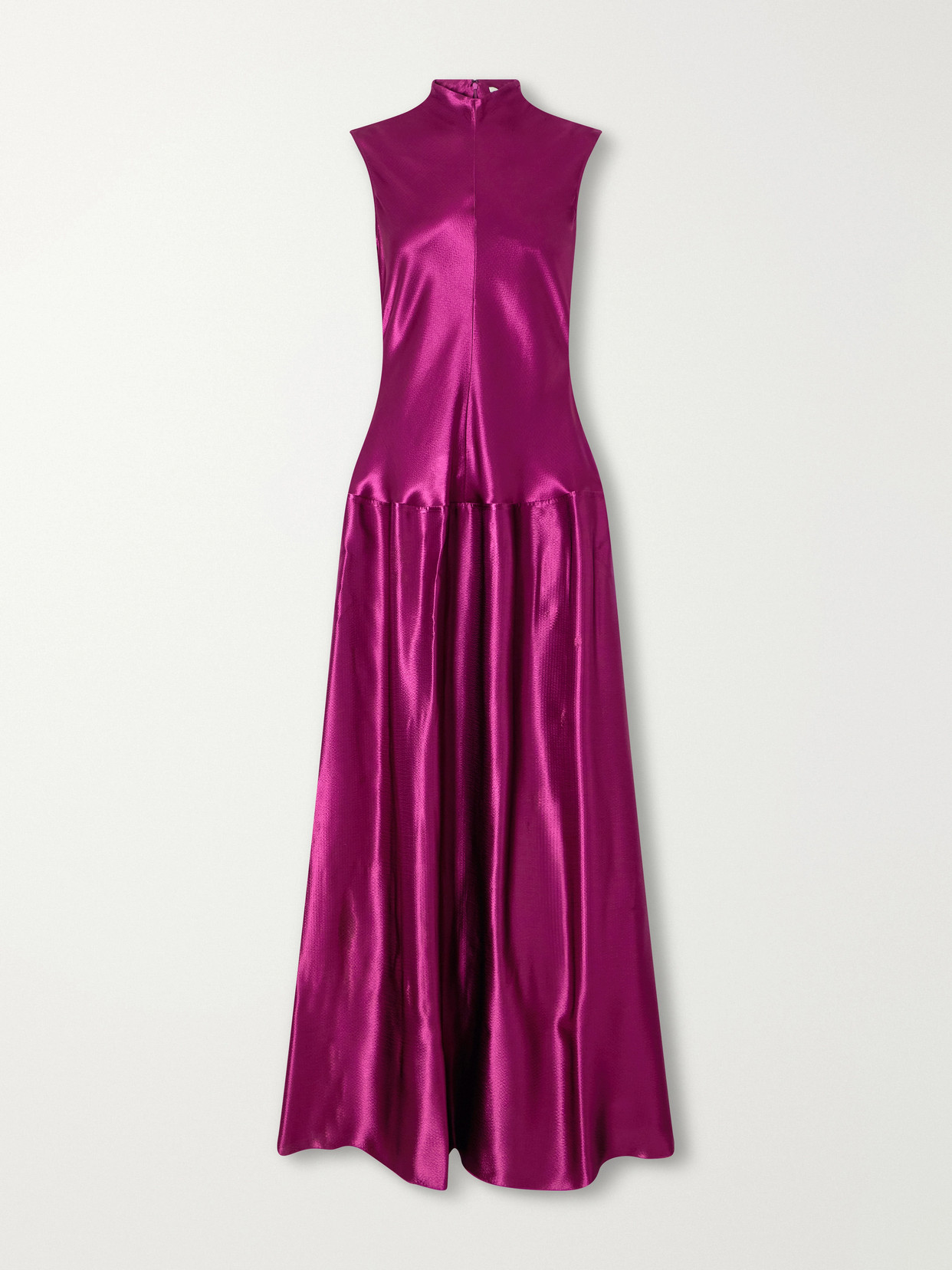 Fforme Nyx Gathered Hammered-satin Maxi Dress In Purple