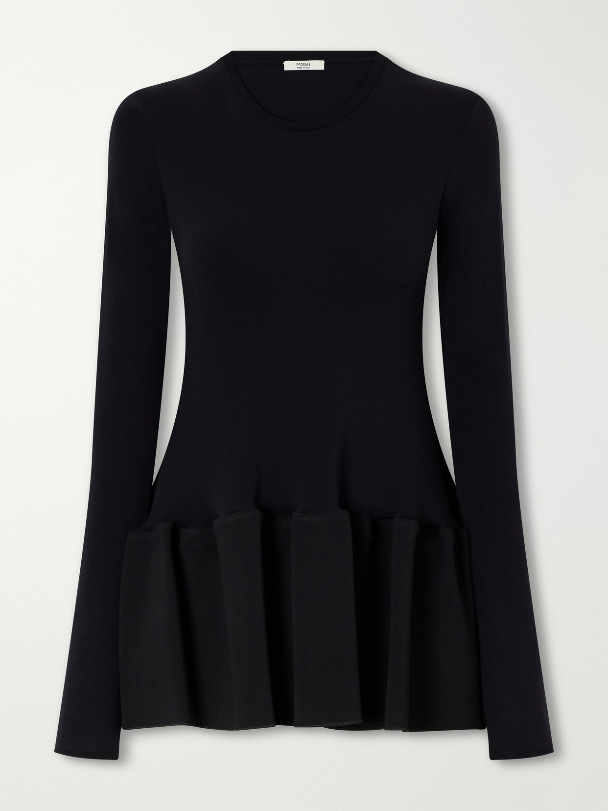 Fforme Corinne Ruffled Crepe-trimmed Stretch-jersey Blouse In Black