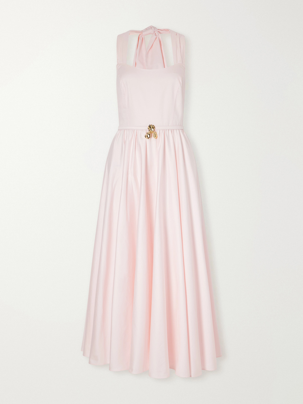 Oscar De La Renta Embellished Cotton-poplin Halterneck Midi Dress In Pink