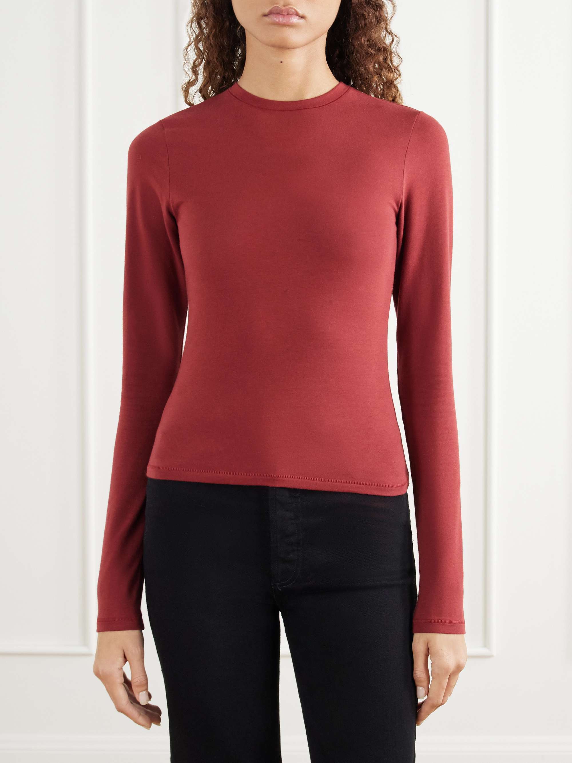 SKIMS Stretch-cotton jersey top - Light Heather Gray