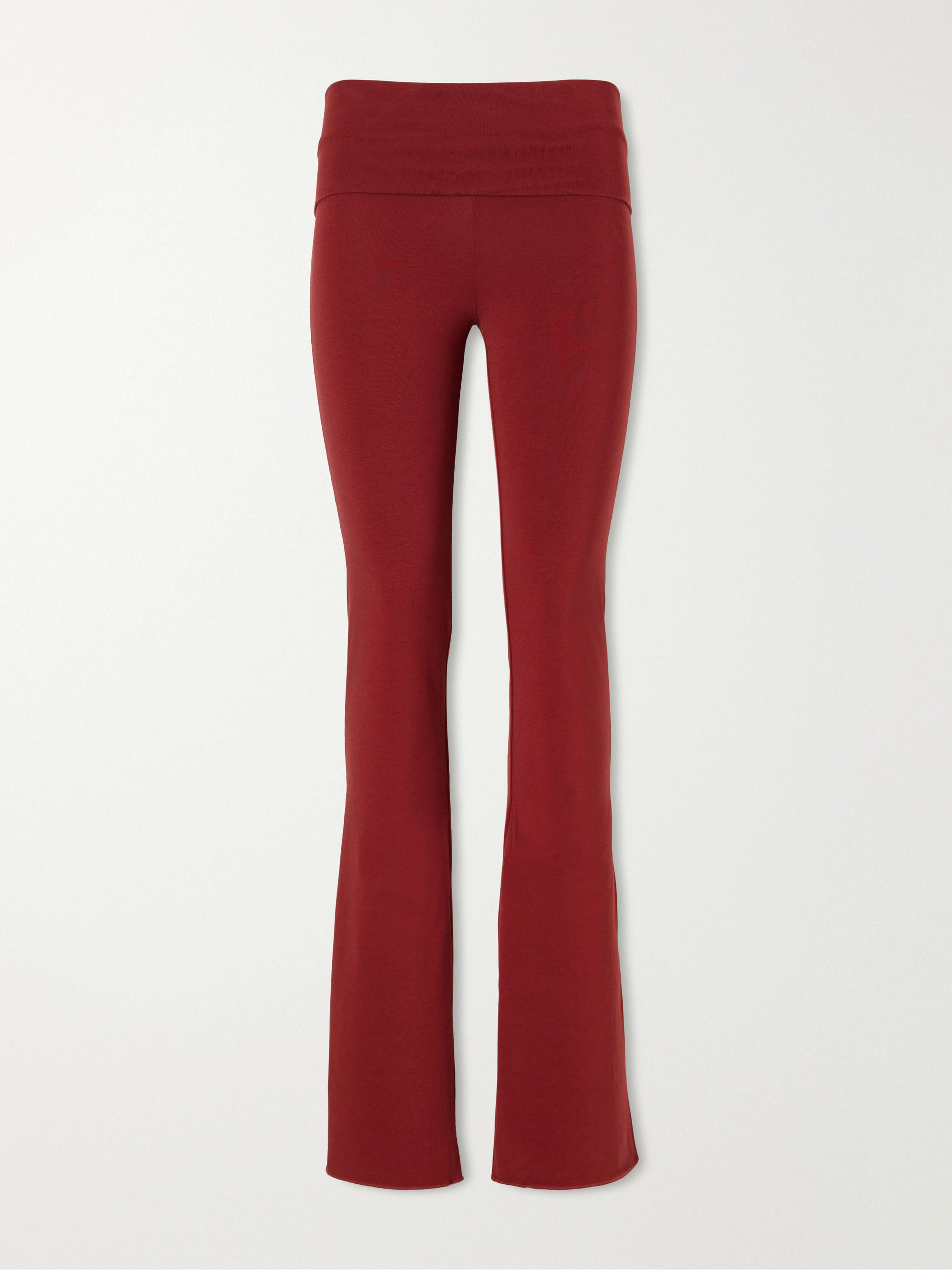 Skims Foldover stretch-cotton jersey flared pants - Merlot