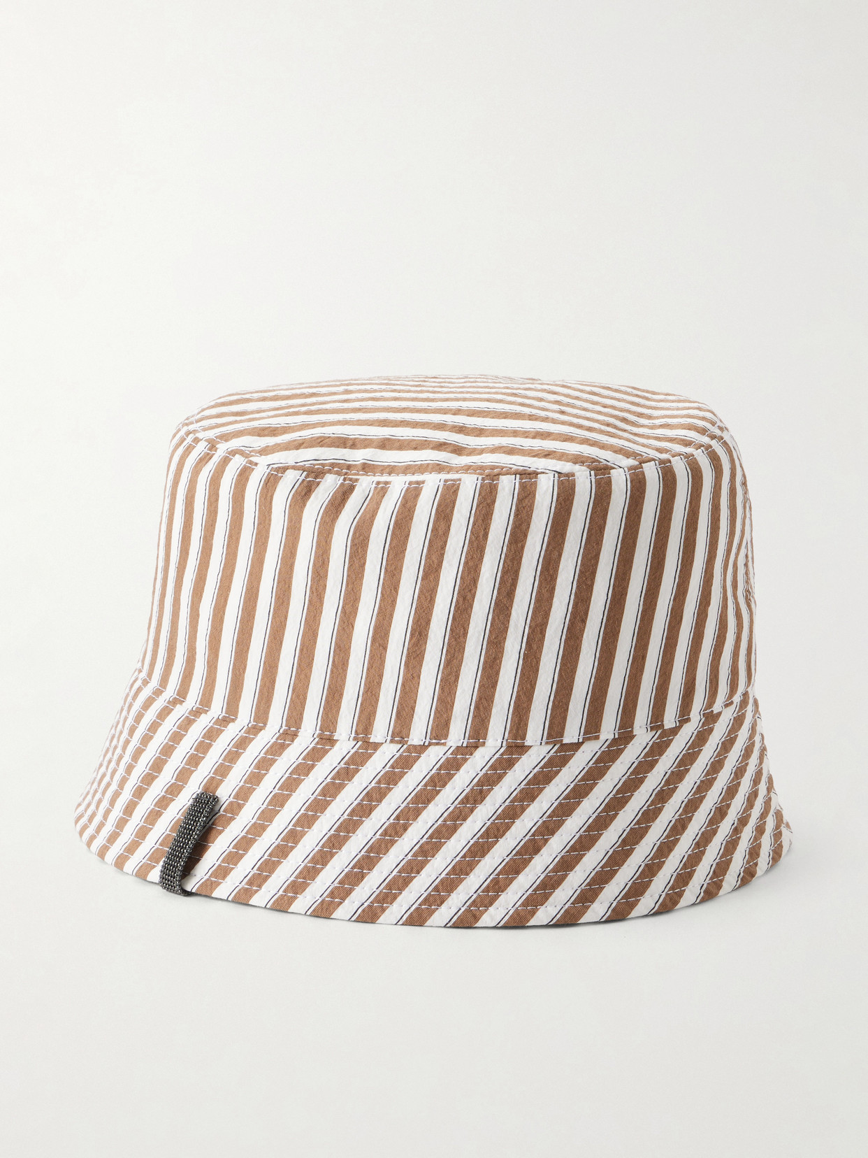 Brunello Cucinelli Monili-embellished Striped Cotton-blend Twill Bucket Hat In White