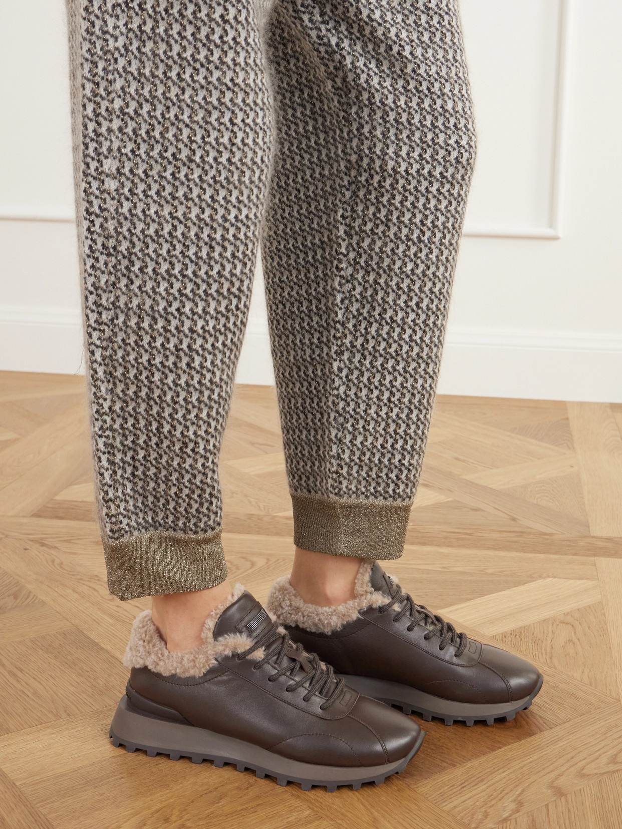 Shearling-Trimmed Sneakers