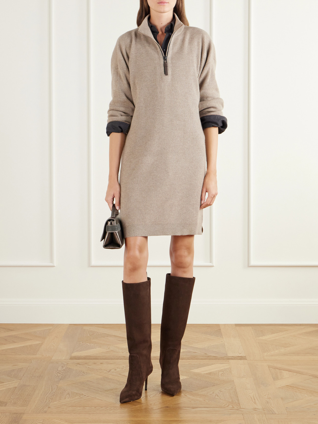 80 Bead-Embellished Suede Knee Boots