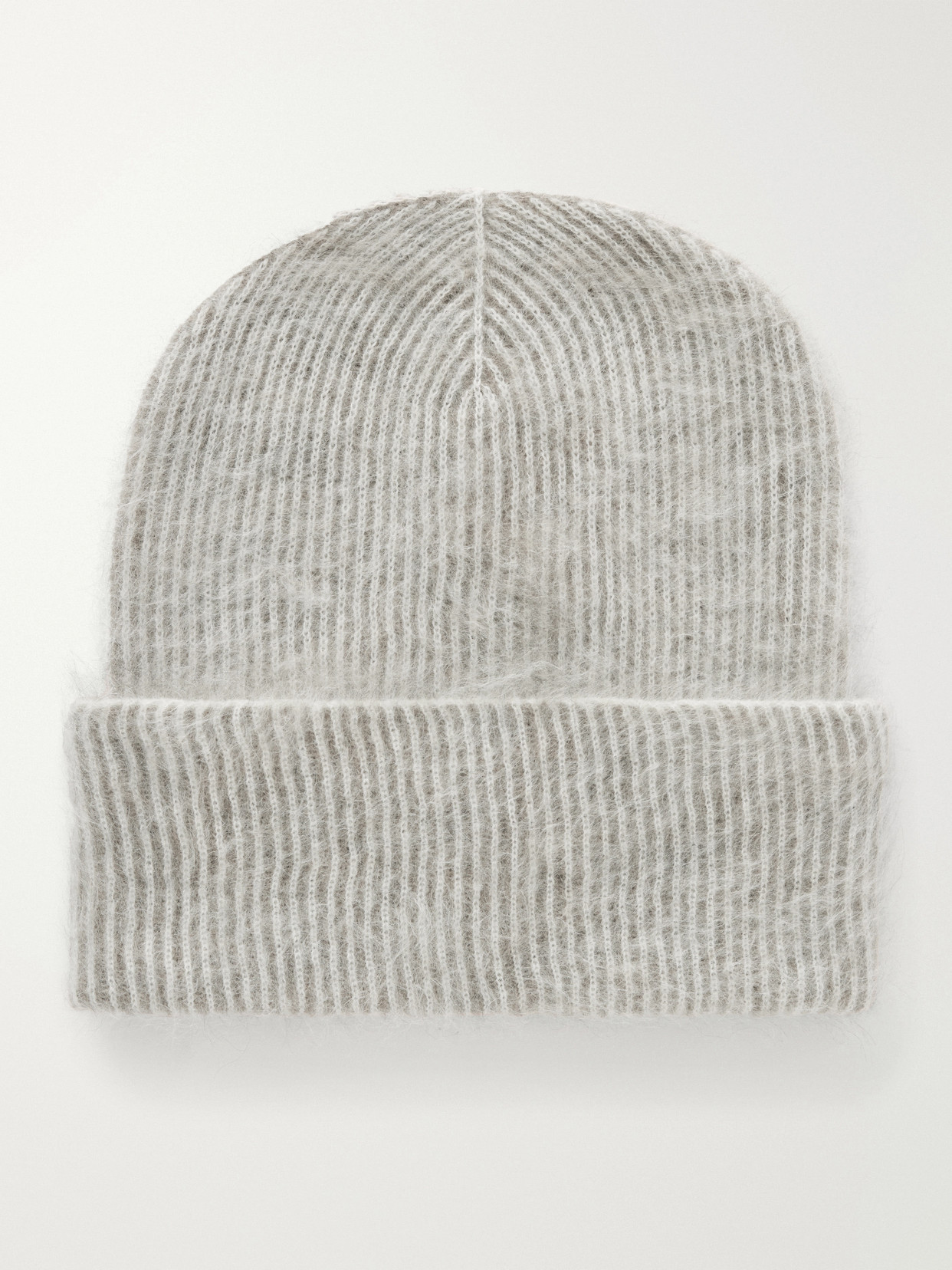 Brunello Cucinelli Brushed Ribbed Mohair-blend Beanie In Gray
