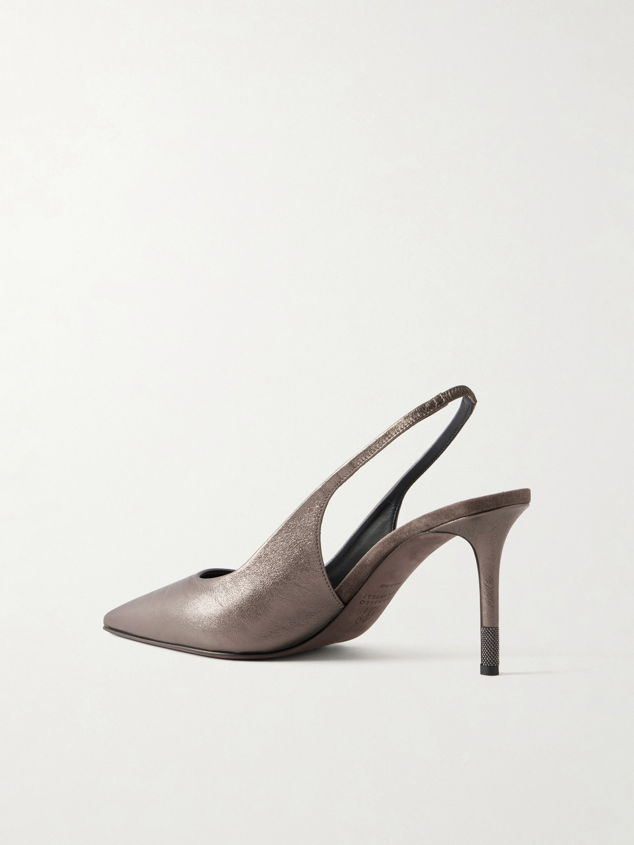 80 Monili-Embellished Metallic-Leather Slingback
