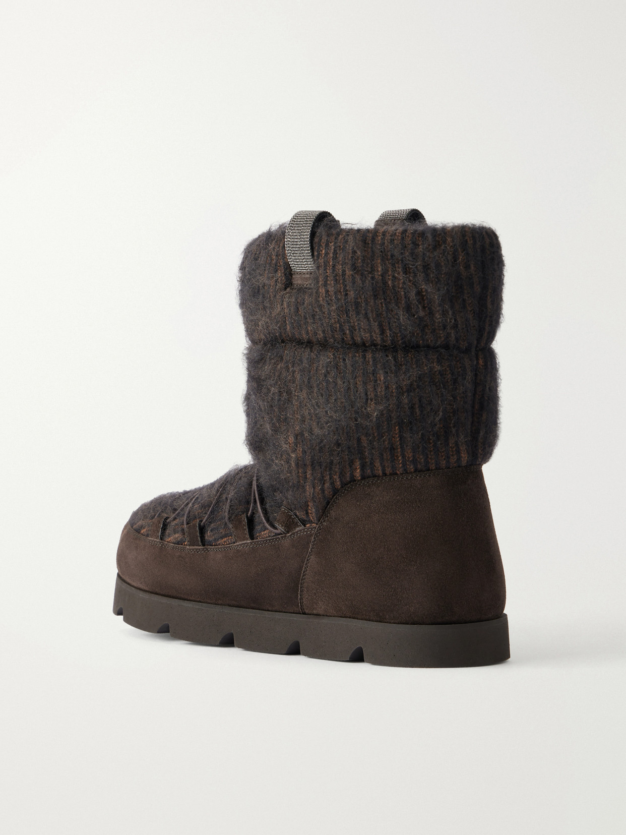 Monili-Embellished Suede-Trimmed Brushed Cashmere Ankle Boots