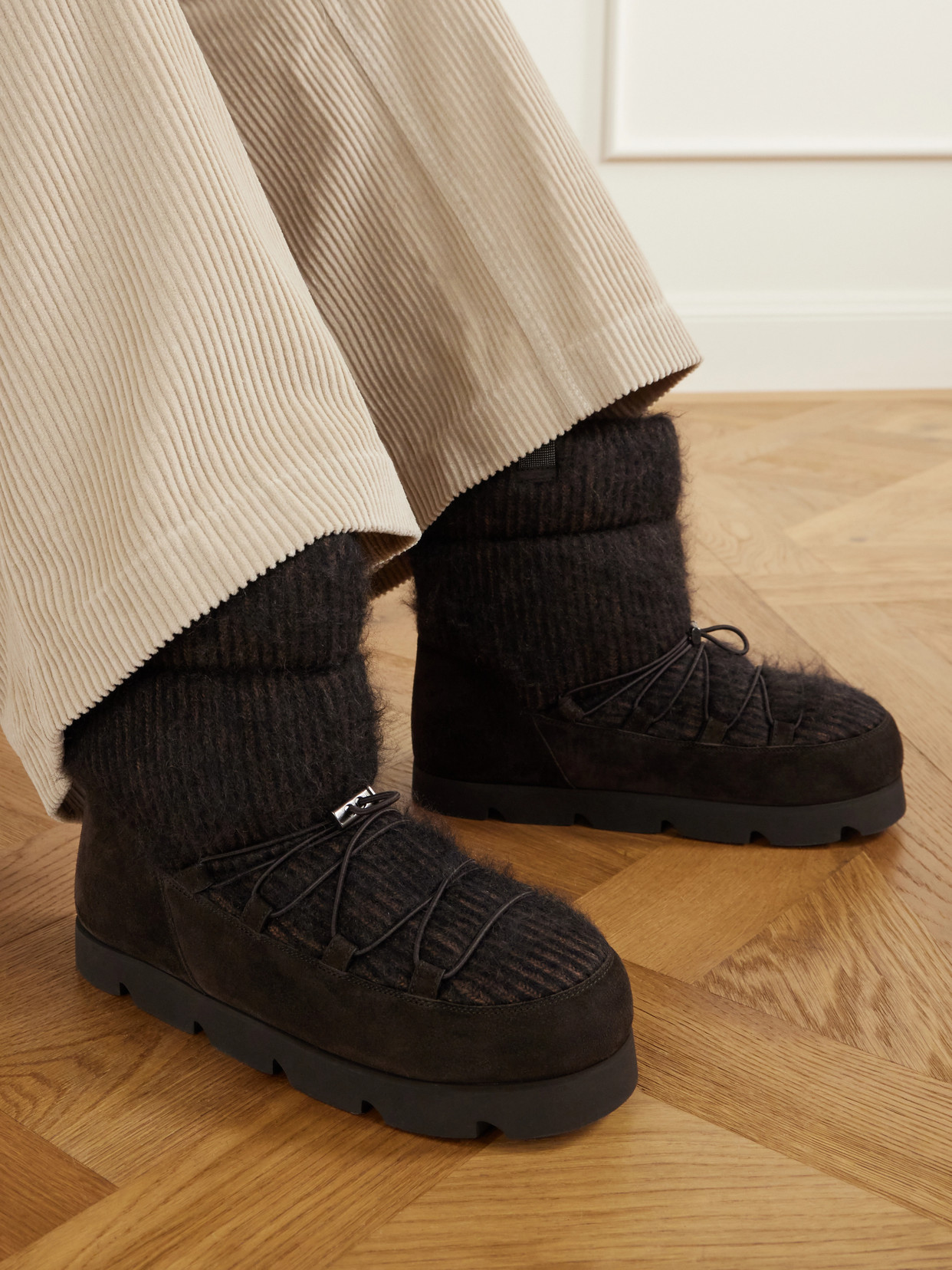 Monili-Embellished Suede-Trimmed Brushed Cashmere Ankle Boots
