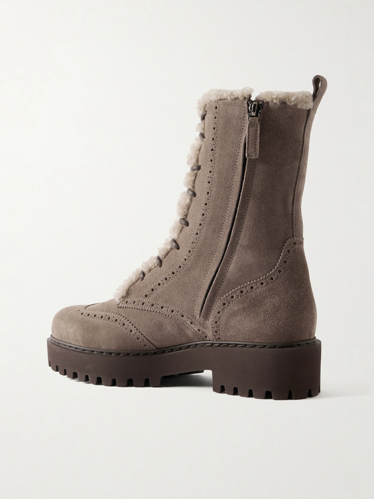 Brogue-Detailed Shearling-Trimmed Ankle Boots