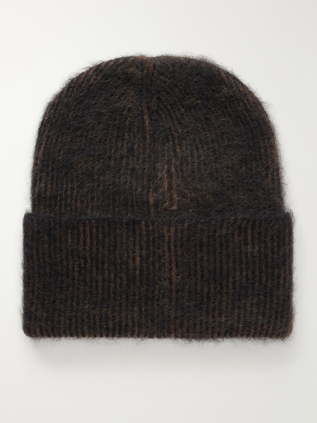 Brunello Cucinelli Brushed Ribbed Mohair-blend Beanie In Brown