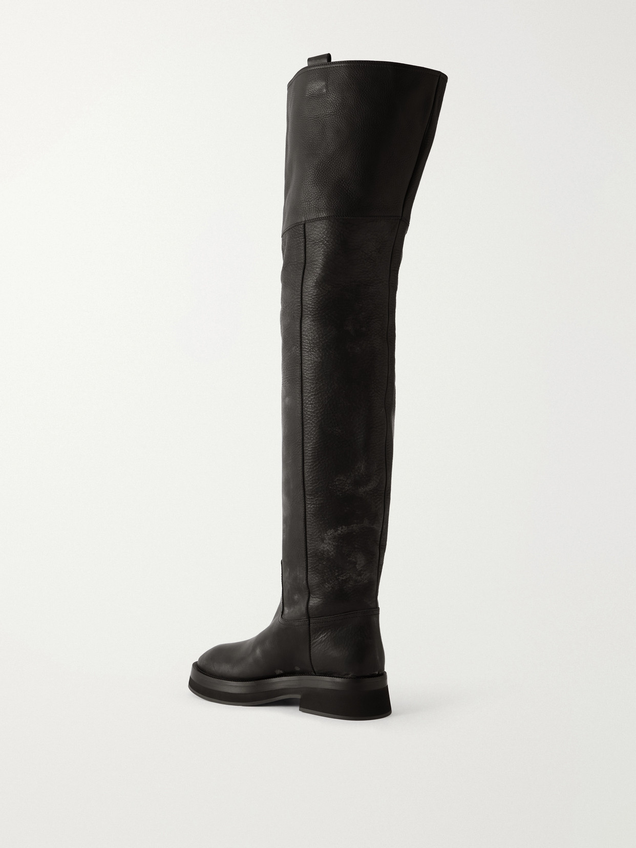 Distressed Paneled Full-Grain Leather Over-The-Knee Boots