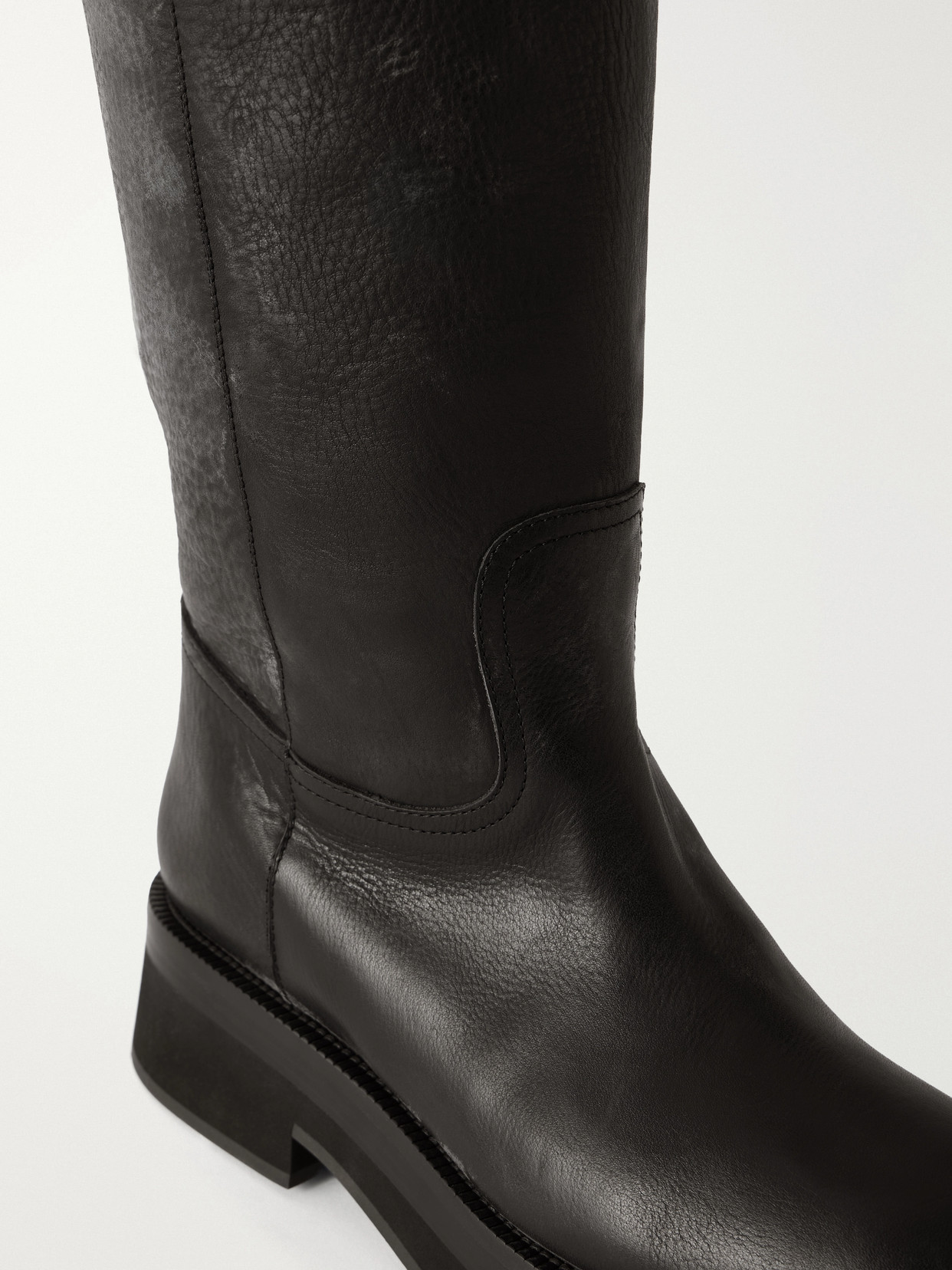 Distressed Paneled Full-Grain Leather Over-The-Knee Boots