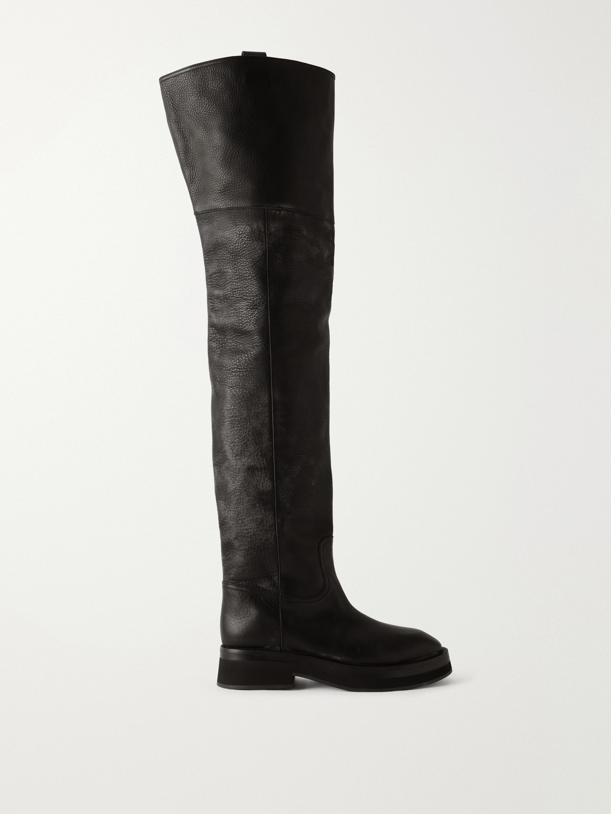 Distressed Paneled Full-Grain Leather Over-The-Knee Boots