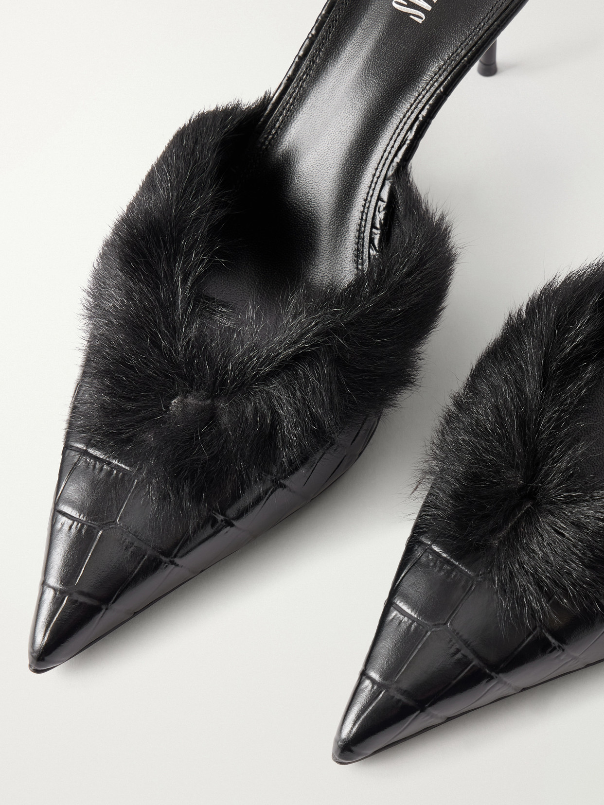 Lidia 70 Plush-Trimmed Croc-Effect Pumps