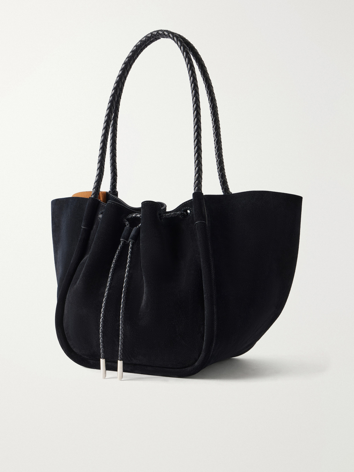 Large Ruched Leather-Trimmed Suede Tote