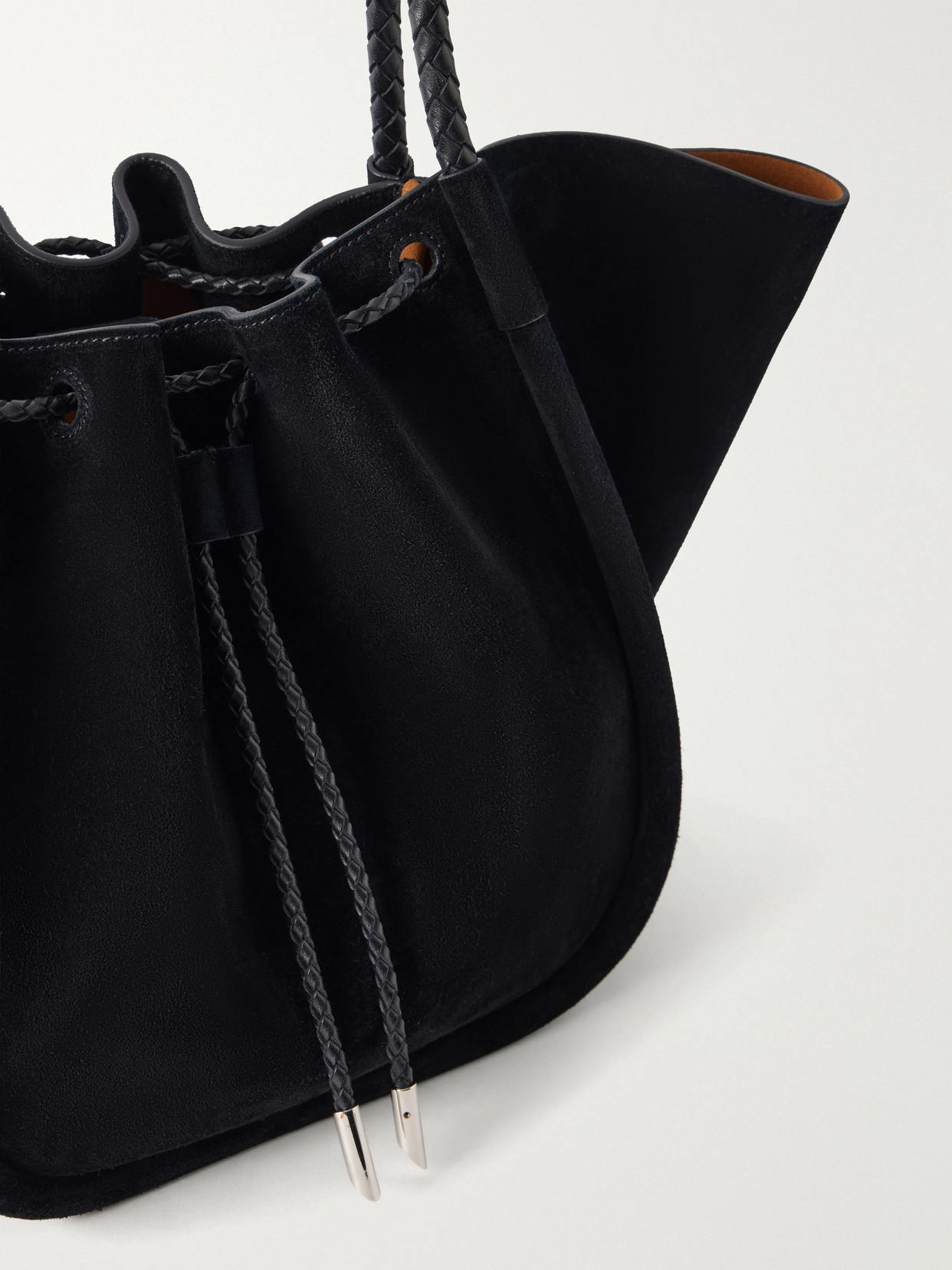 Large Ruched Leather-Trimmed Suede Tote