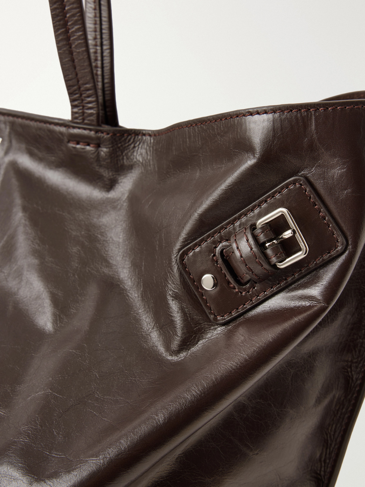 Days Carryall Belt-Detailed Crinkled Leather Tote