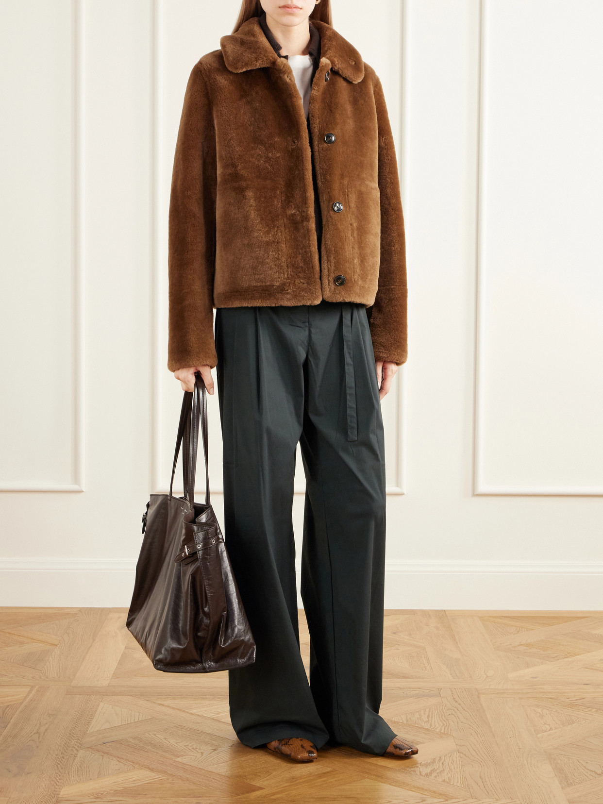 Days Carryall Belt-Detailed Crinkled Leather Tote
