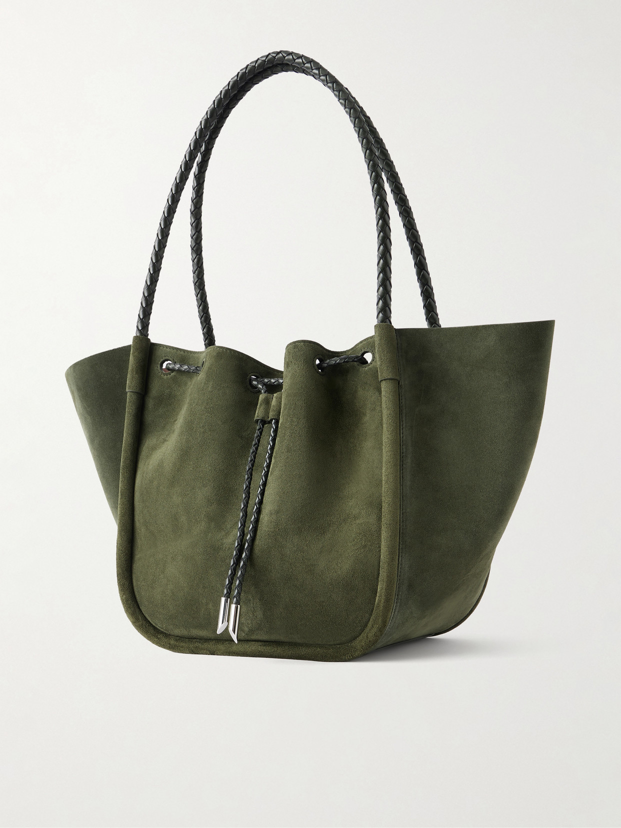 Large Ruched Leather-Trimmed Suede Tote