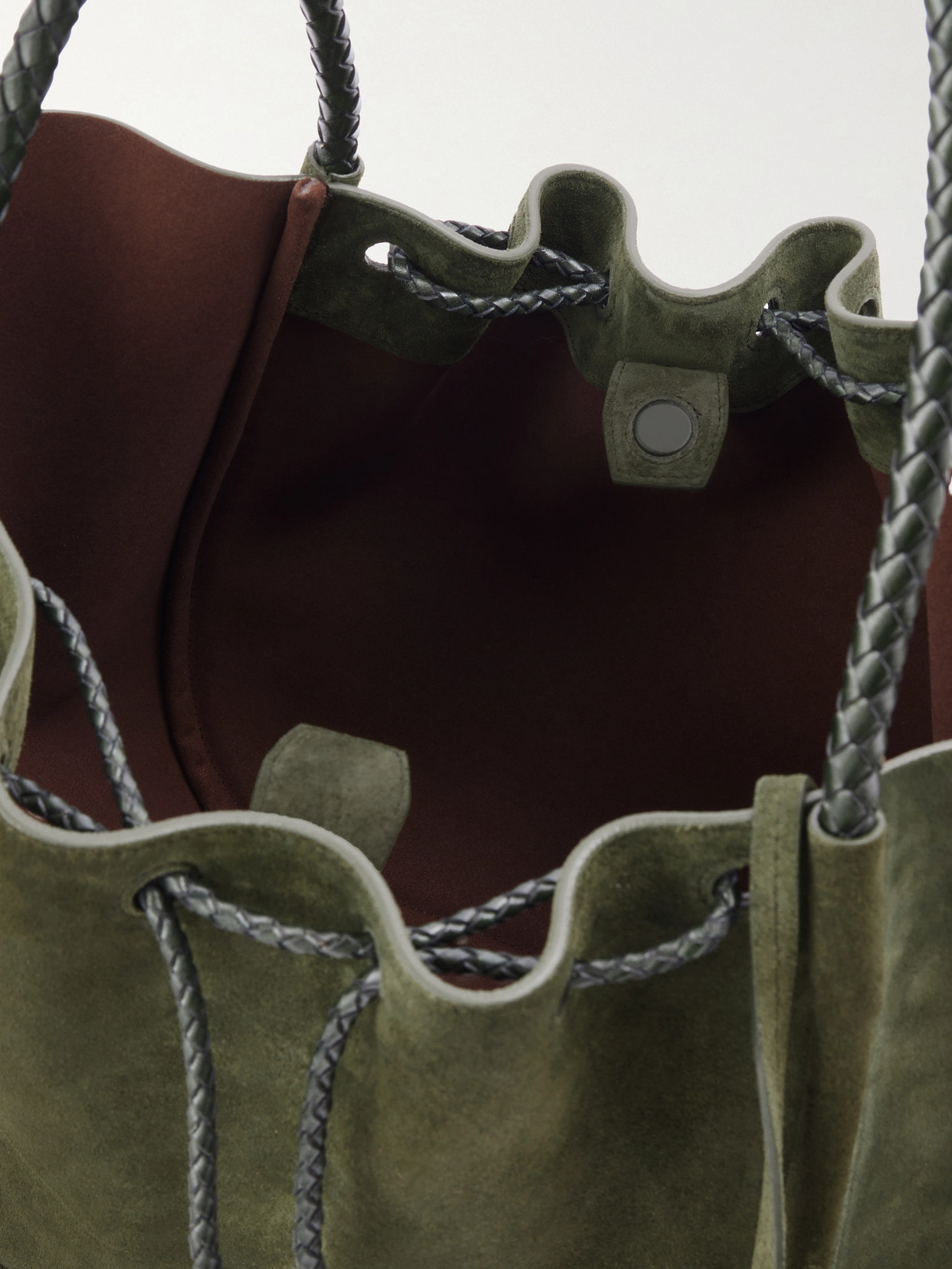 Large Ruched Leather-Trimmed Suede Tote