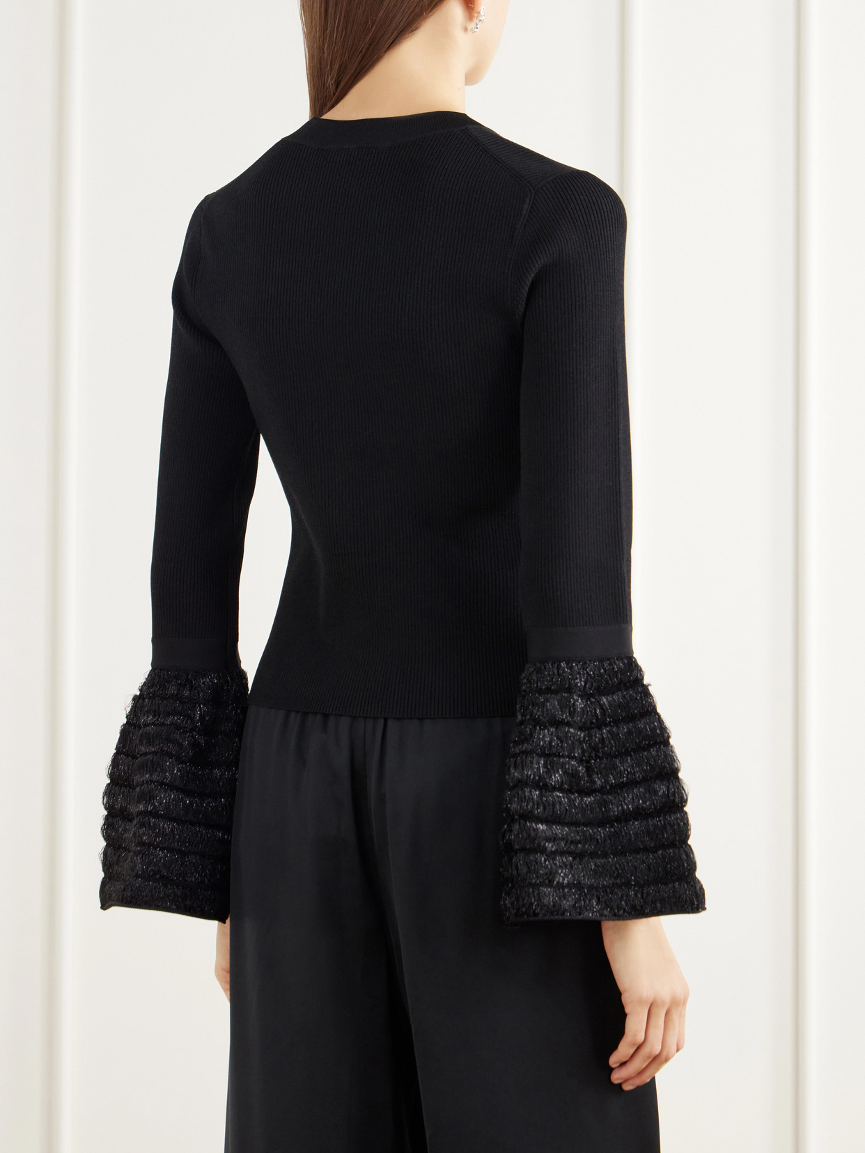 Maggie Bouclé-Trimmed Ribbed Jersey Top