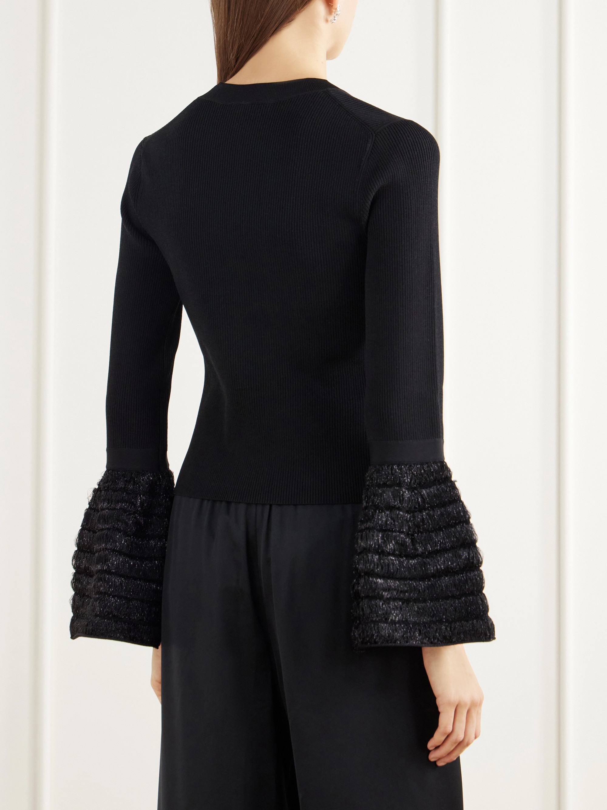 SIMKHAI Maggie bouclé-trimmed ribbed jersey top