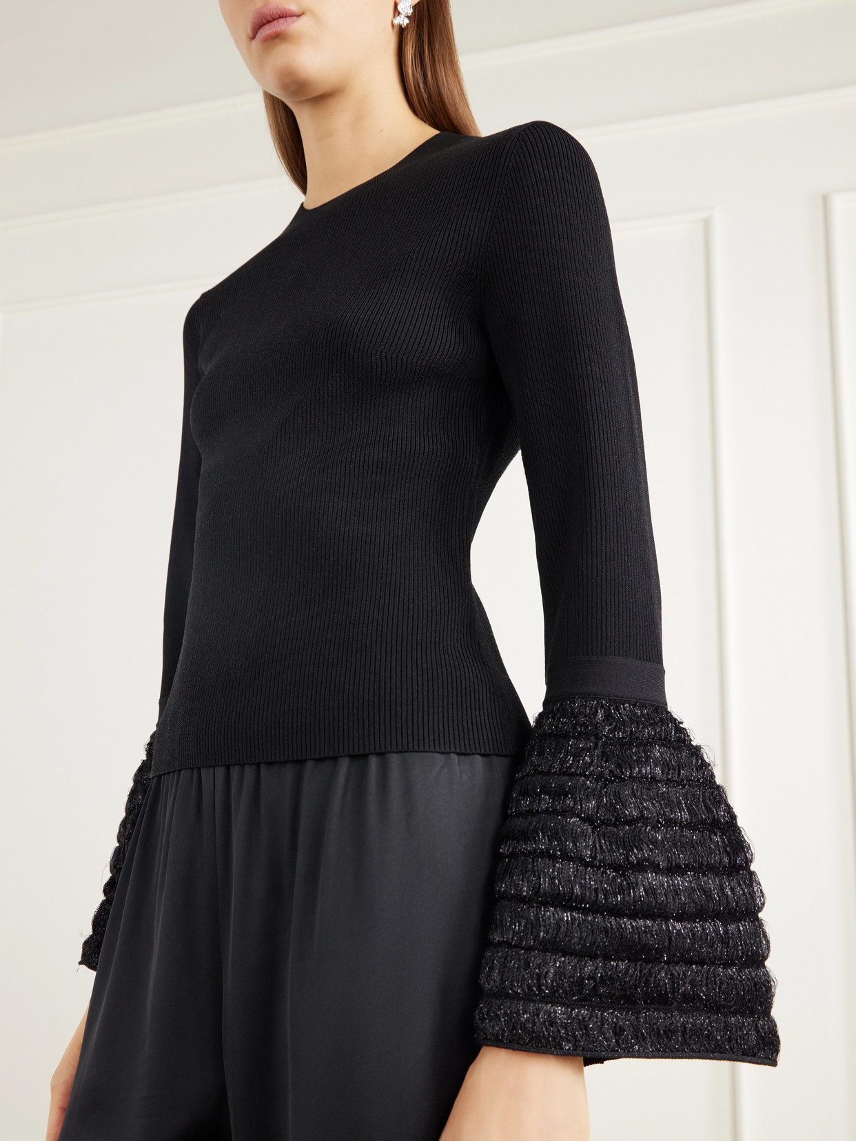 Maggie Bouclé-Trimmed Ribbed Jersey Top