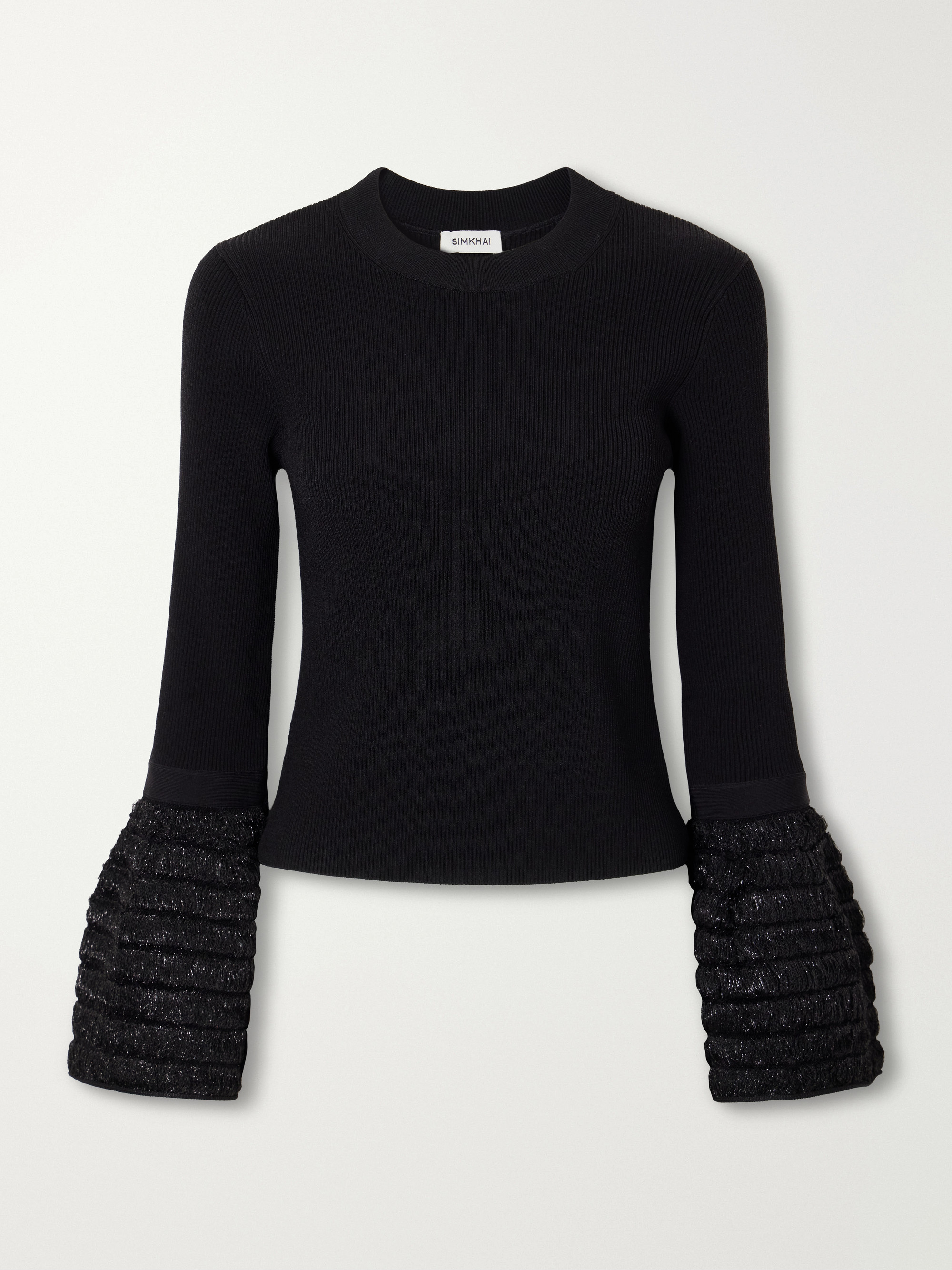 SIMKHAI Maggie bouclé-trimmed ribbed jersey top