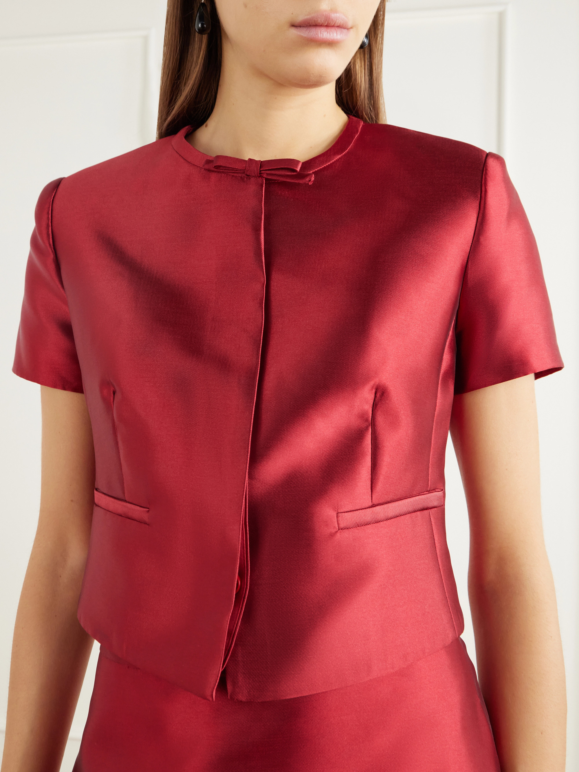 SIMKHAI Naelle bow-detail cropped satin blouse