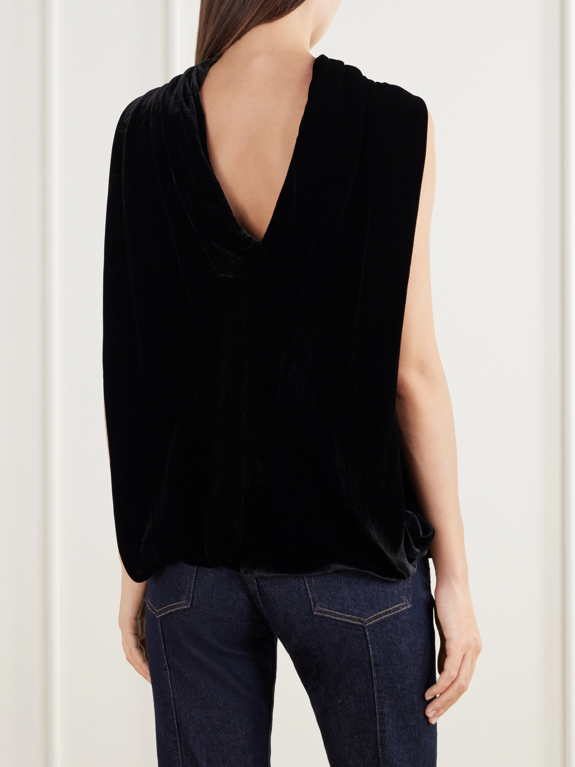 SIMKHAI Scarlett cape-effect draped velvet blouse