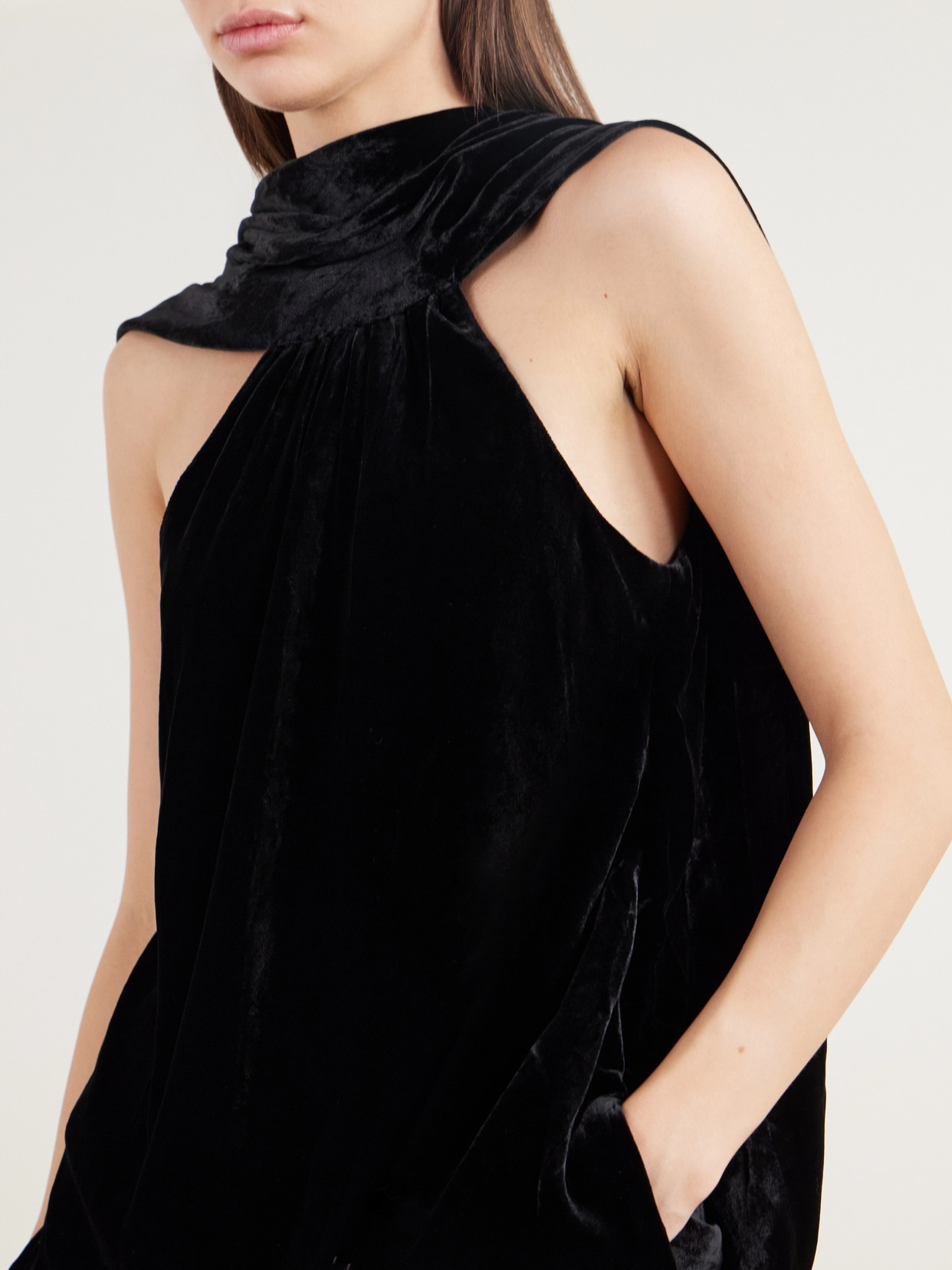 Scarlett Cape-Effect Draped Velvet Blouse