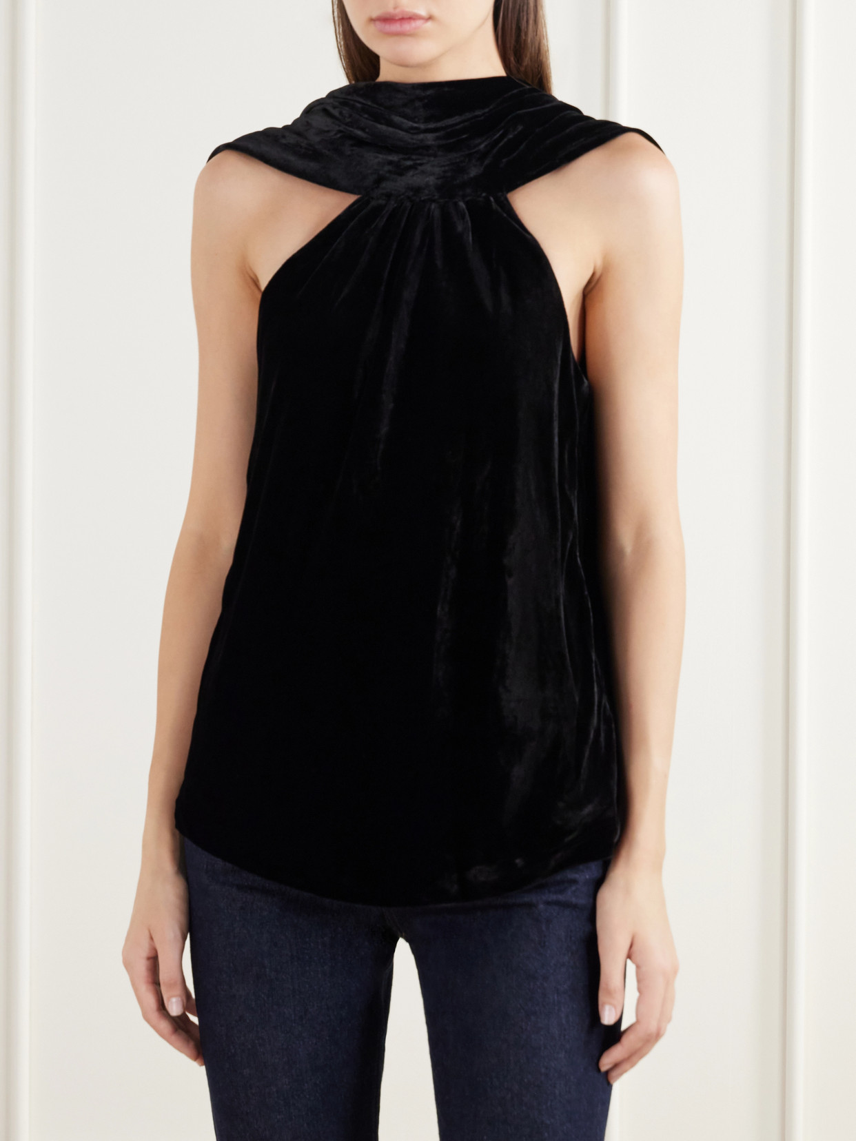 Scarlett Cape-Effect Draped Velvet Blouse