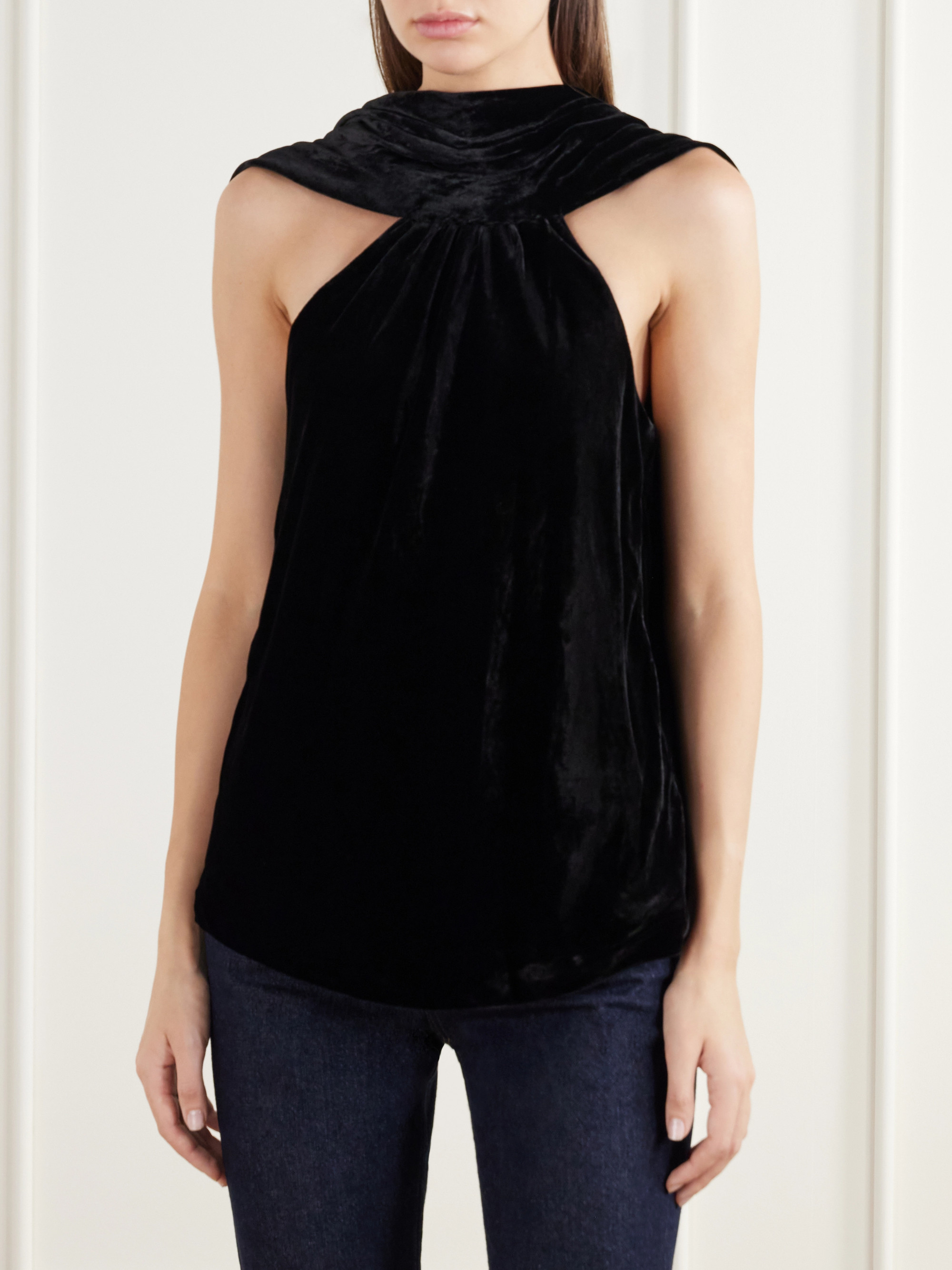 SIMKHAI Scarlett cape-effect draped velvet blouse