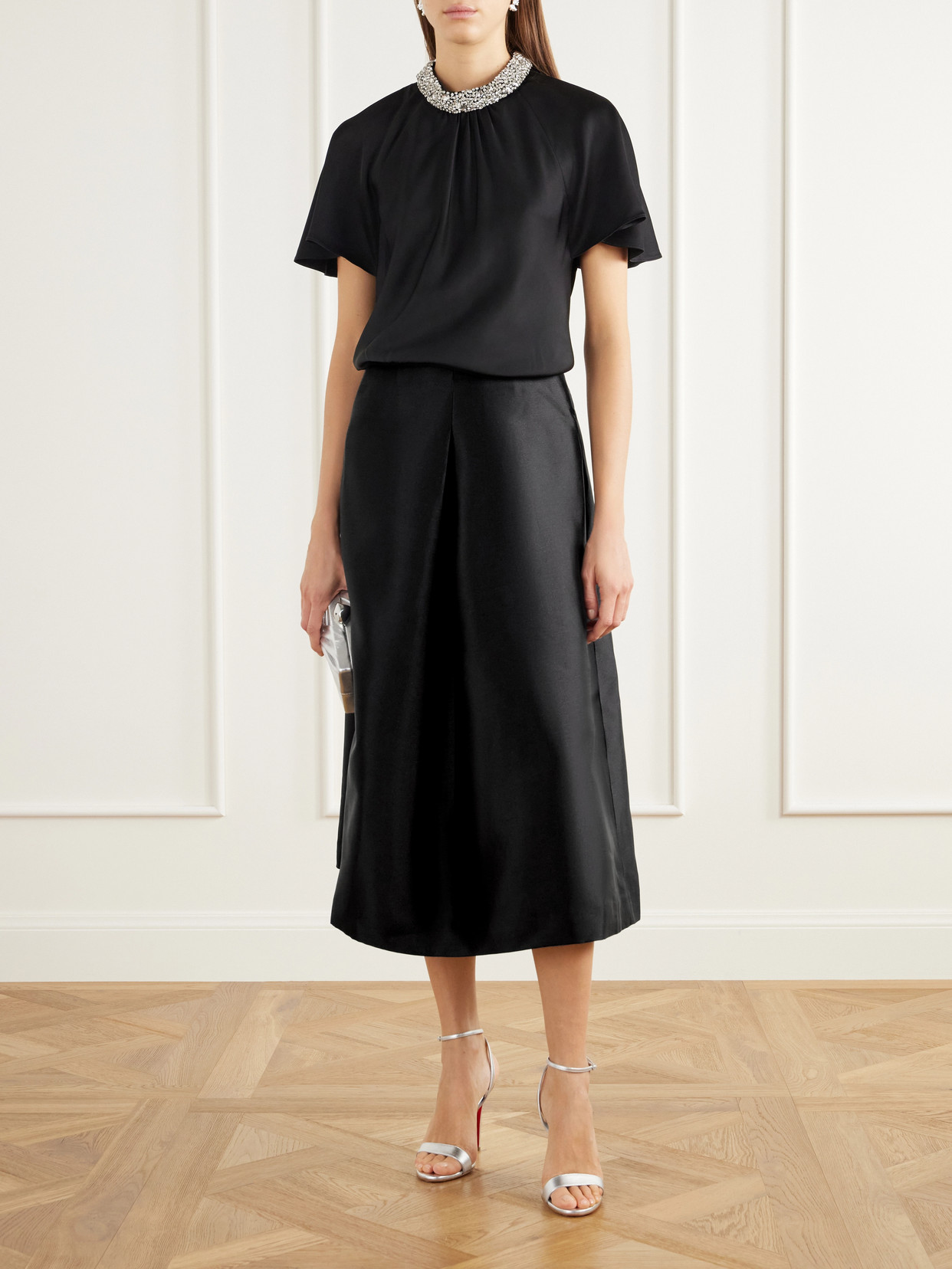 Vexa Pleated Duchess-Satin Midi
