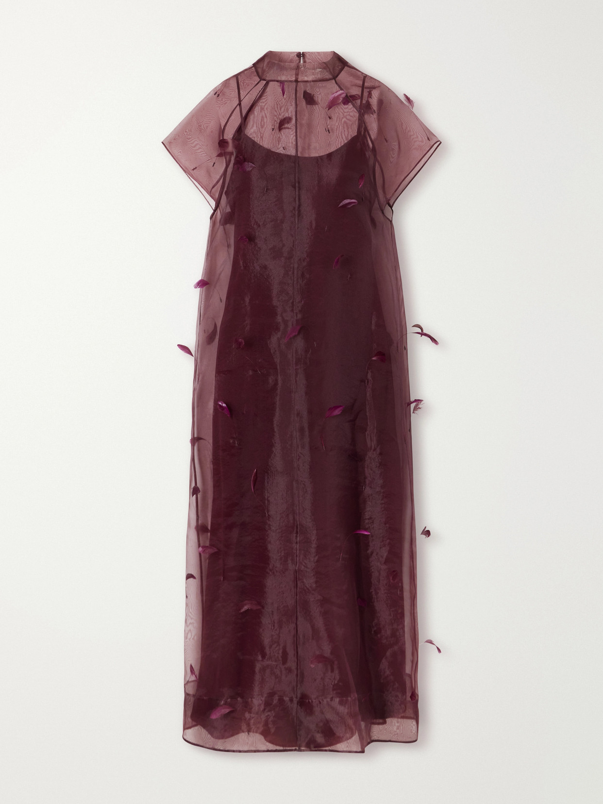 Simkhai Pauline Feather-embellished Organza Midi Dress In Burgundy