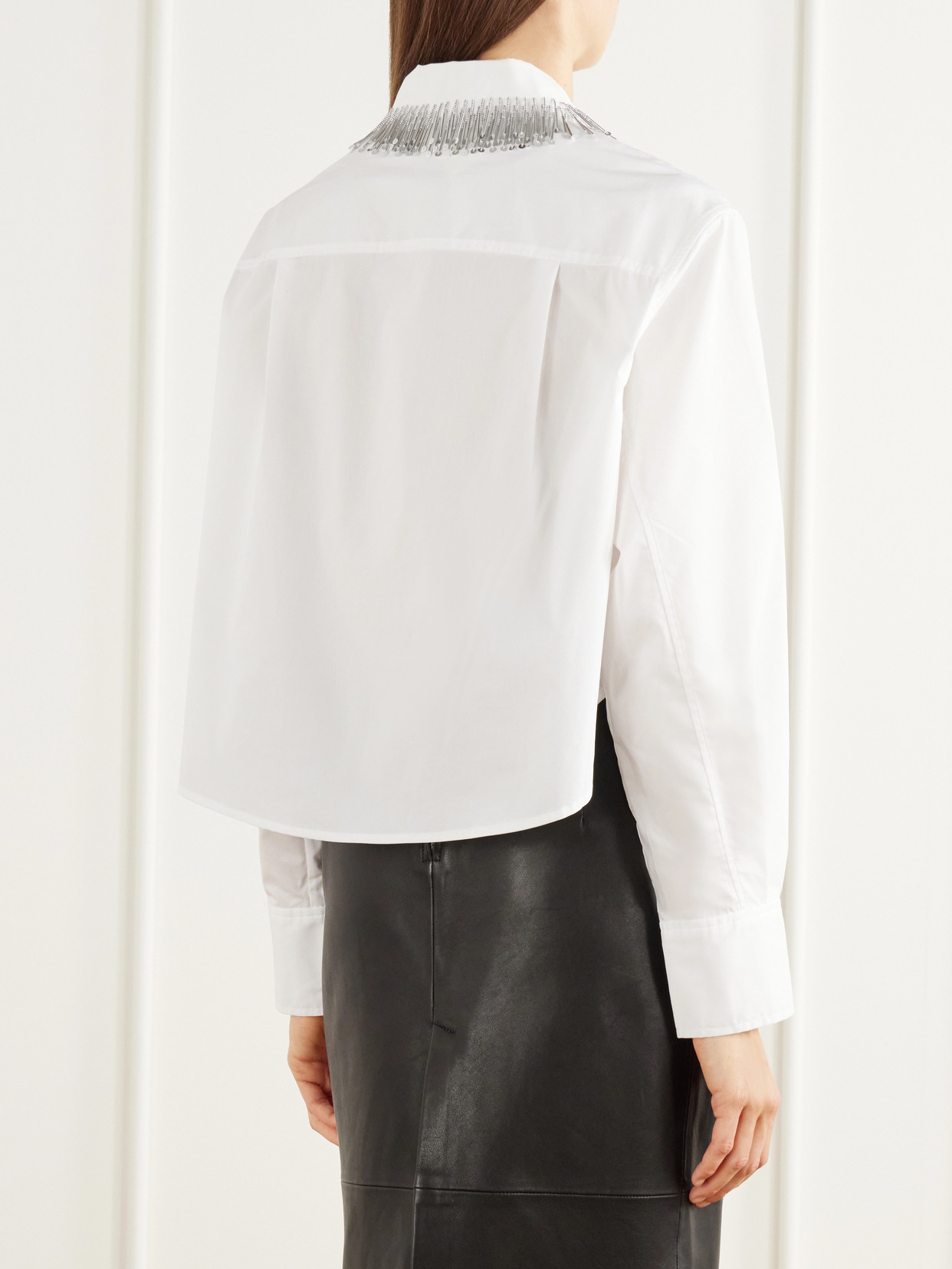 Renata Cropped Bead-Embellished Cotton-Blend Poplin Shirt