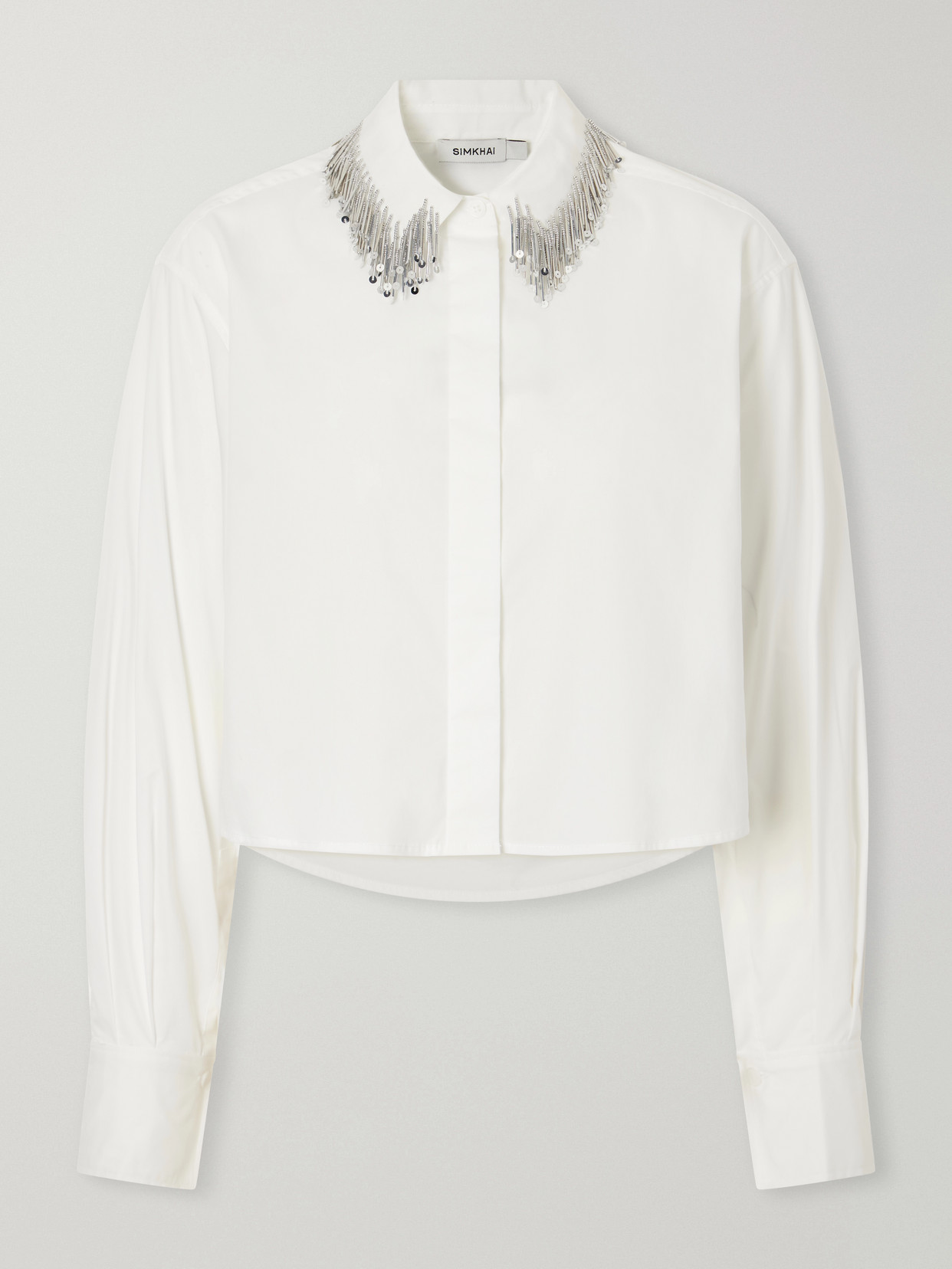 Renata Cropped Bead-Embellished Cotton-Blend Poplin Shirt