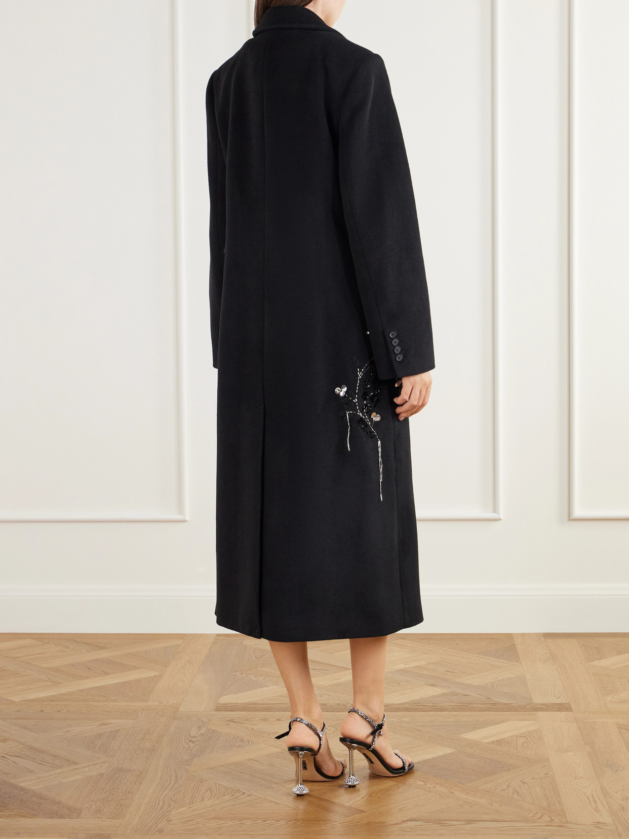 Gianni Bead-Embellished Double-Breasted Wool-Blend Felt Coat