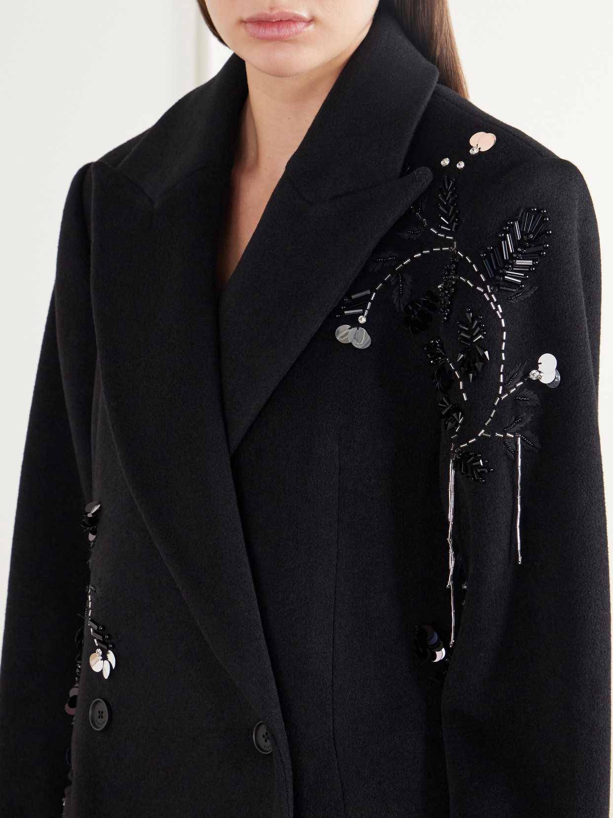 Gianni Bead-Embellished Double-Breasted Wool-Blend Felt Coat