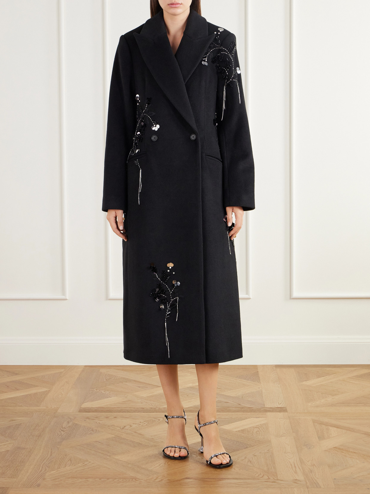 Gianni Bead-Embellished Double-Breasted Wool-Blend Felt Coat