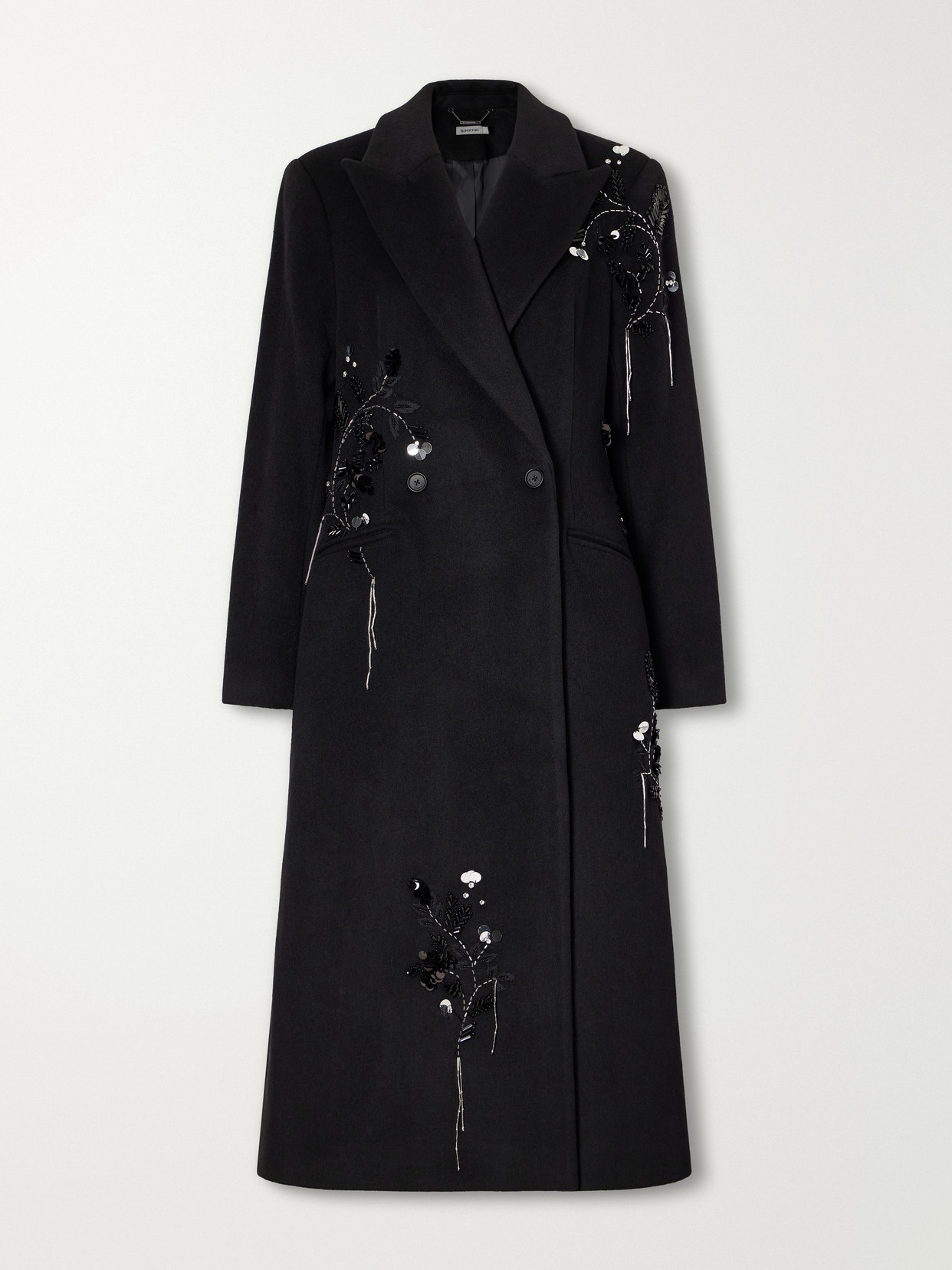 Gianni Bead-Embellished Double-Breasted Wool-Blend Felt Coat
