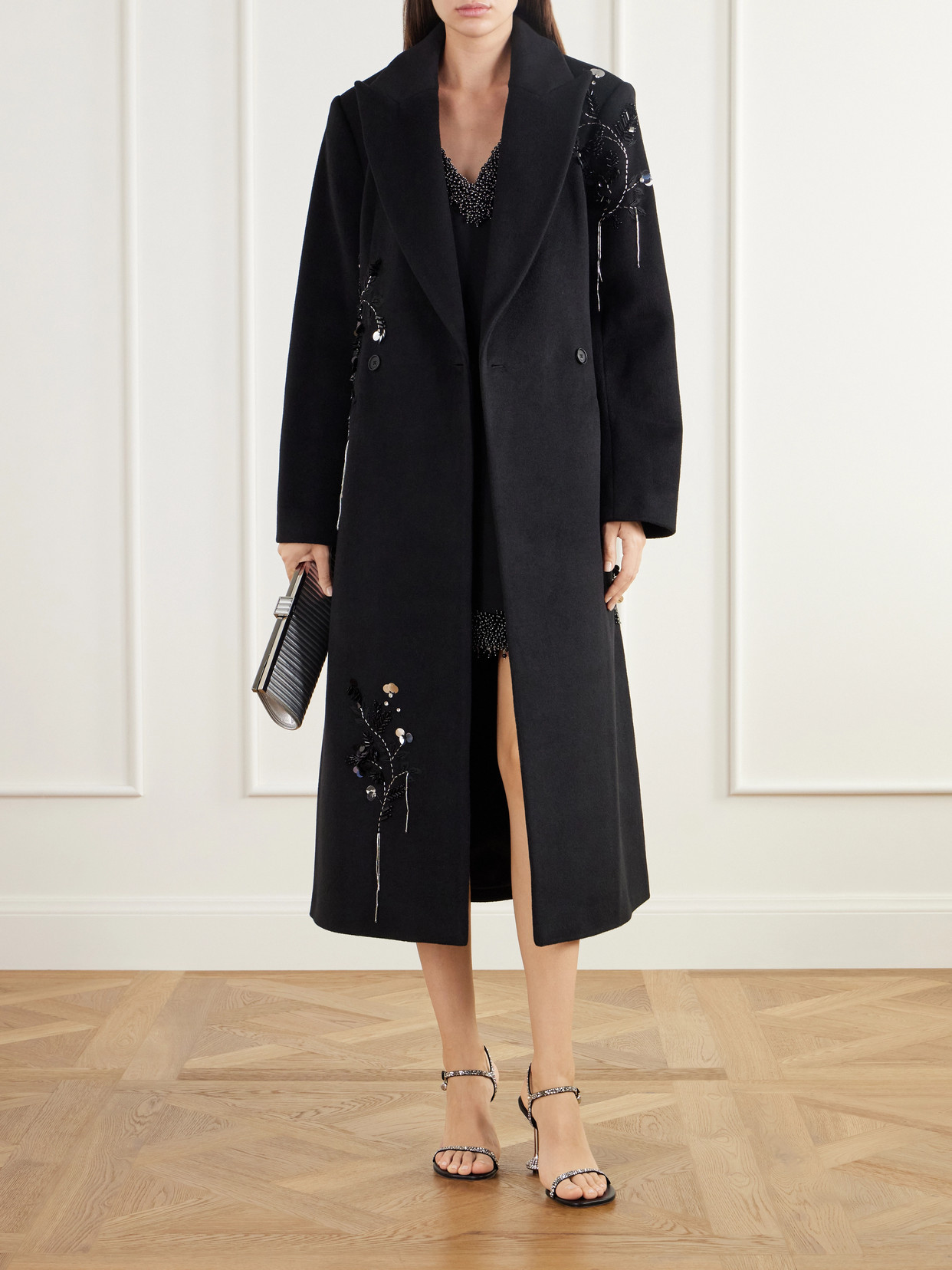 Gianni Bead-Embellished Double-Breasted Wool-Blend Felt Coat