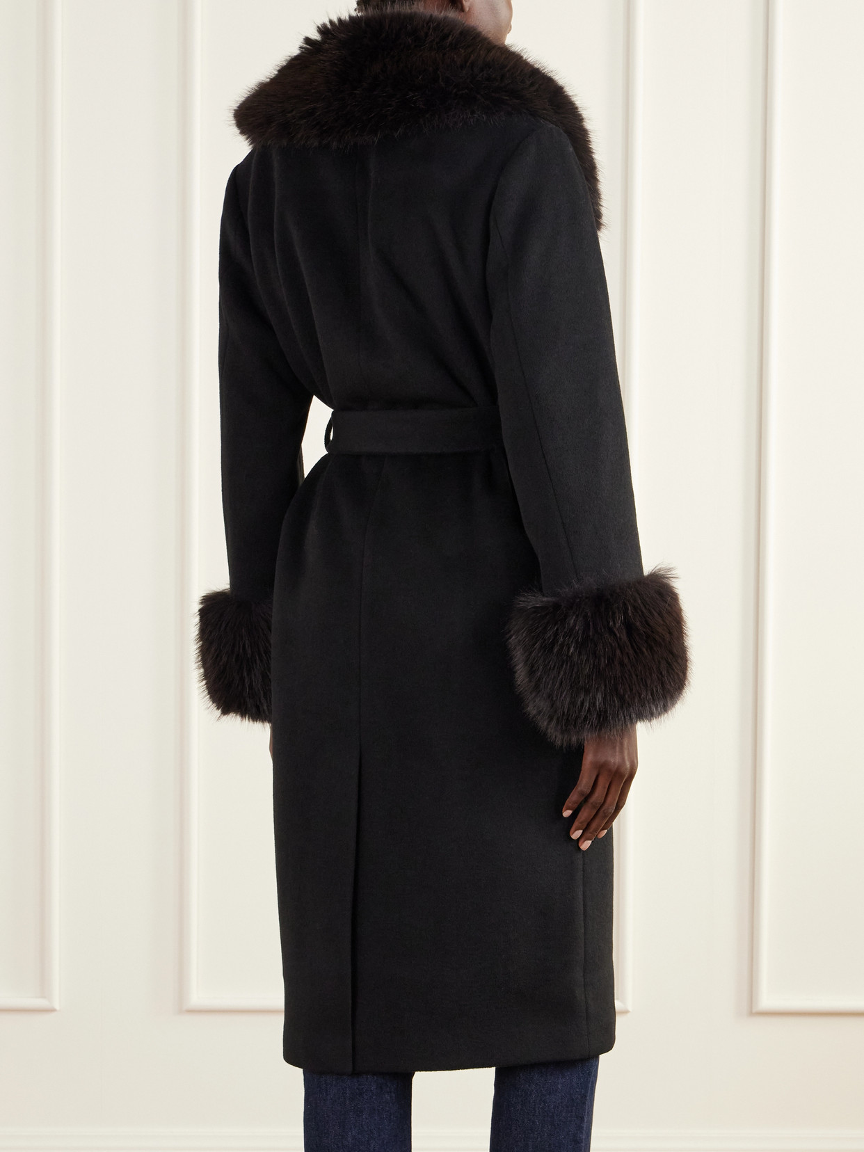 Kinsley Belted Plush-Trimmed Wool-Blend Melton Coat