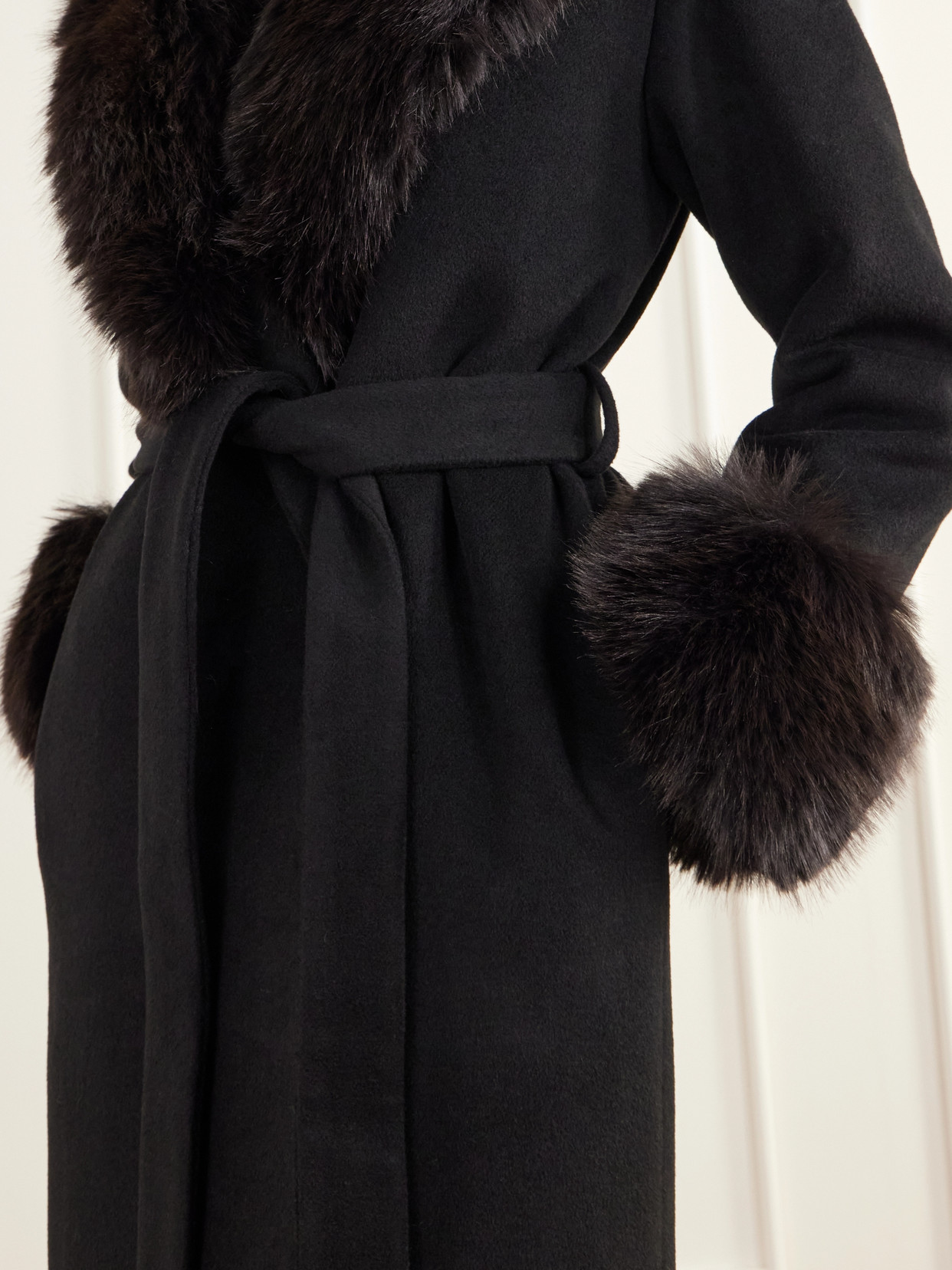 Kinsley Belted Plush-Trimmed Wool-Blend Melton Coat